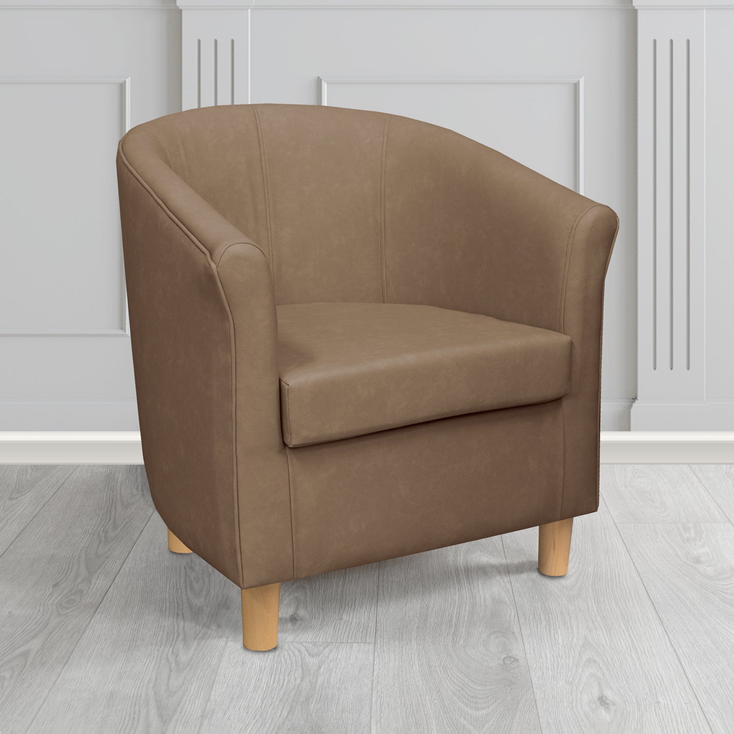 Tuscany Tub Chair in Infiniti Truffle INF1848 Antimicrobial Crib 5 Faux Leather - The Tub Chair Shop