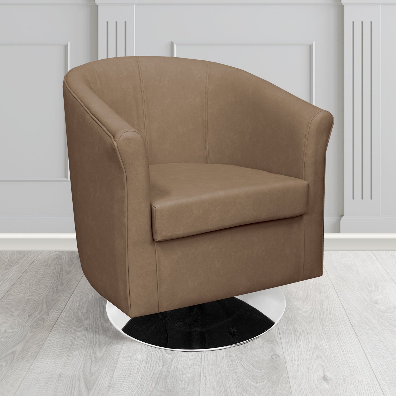 Tuscany Swivel Tub Chair in Infiniti Truffle INF1848 Antimicrobial Crib 5 Faux Leather - The Tub Chair Shop