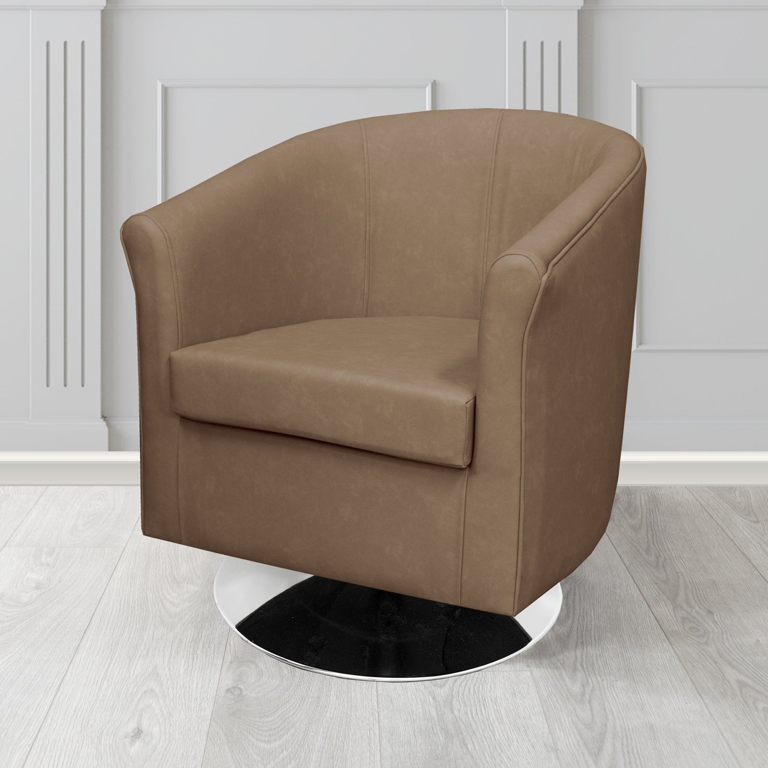 Tuscany Swivel Tub Chair in Infiniti Truffle INF1848 Antimicrobial Crib 5 Faux Leather - The Tub Chair Shop