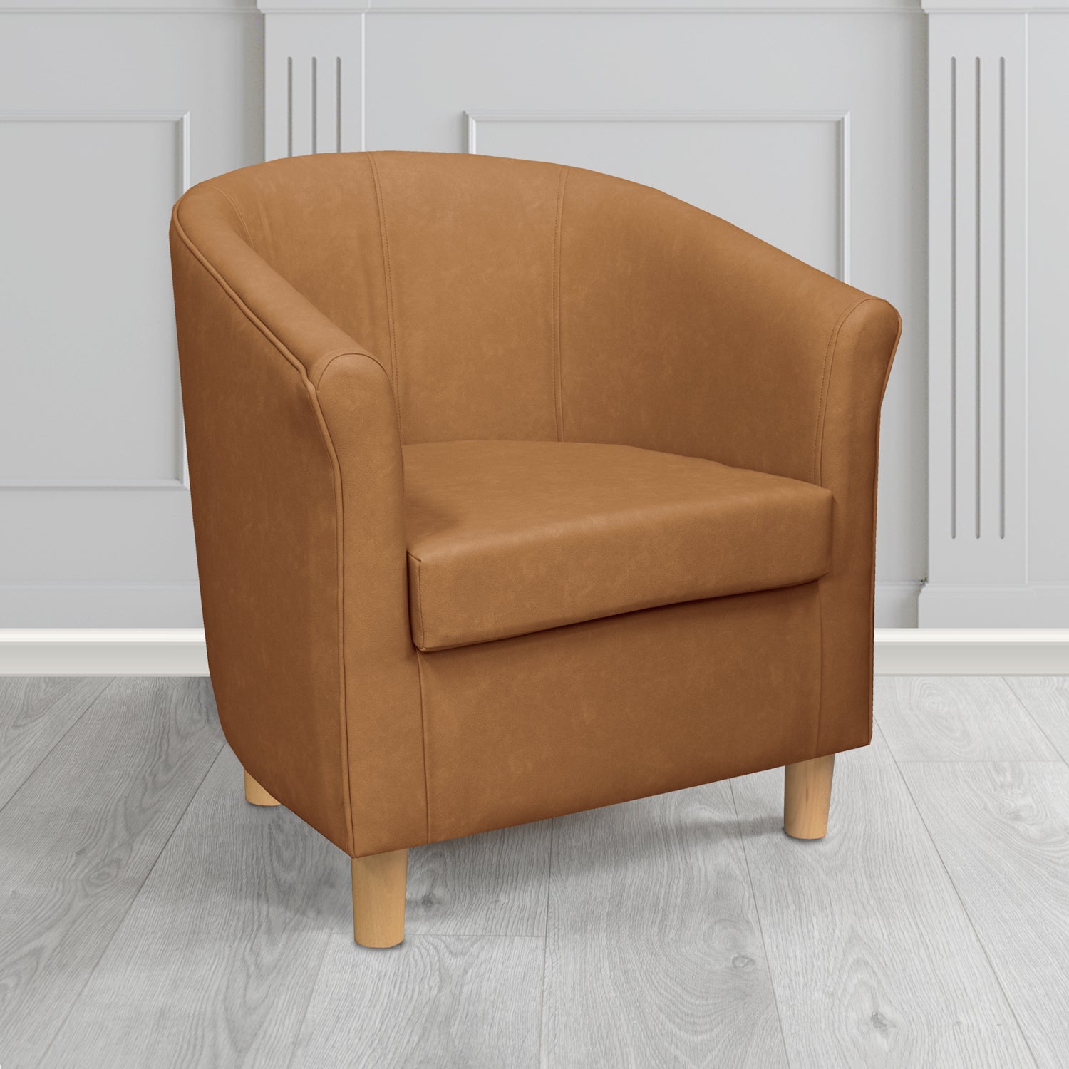 Tuscany Tub Chair in Infiniti Camel INF1849 Antimicrobial Crib 5 Faux Leather - The Tub Chair Shop