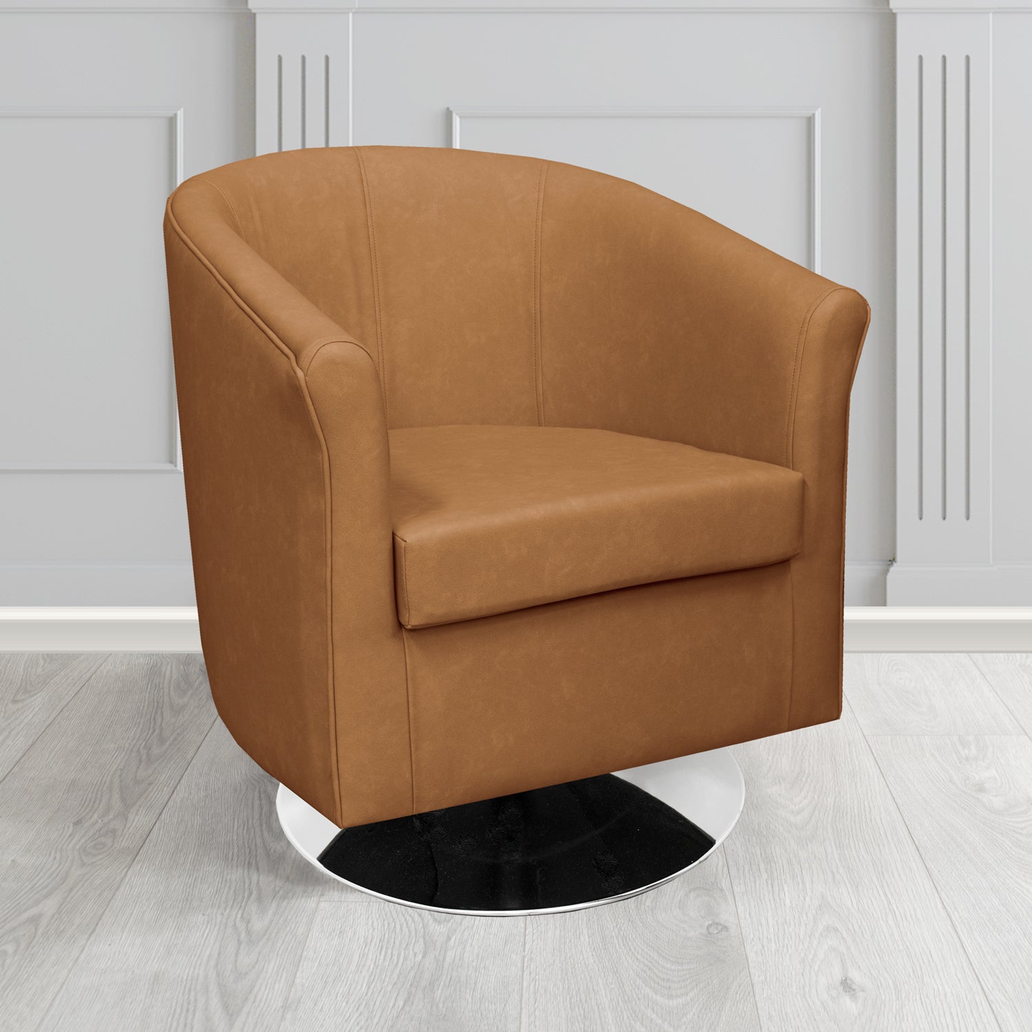 Tuscany Swivel Tub Chair in Infiniti Camel INF1849 Antimicrobial Crib 5 Faux Leather - The Tub Chair Shop