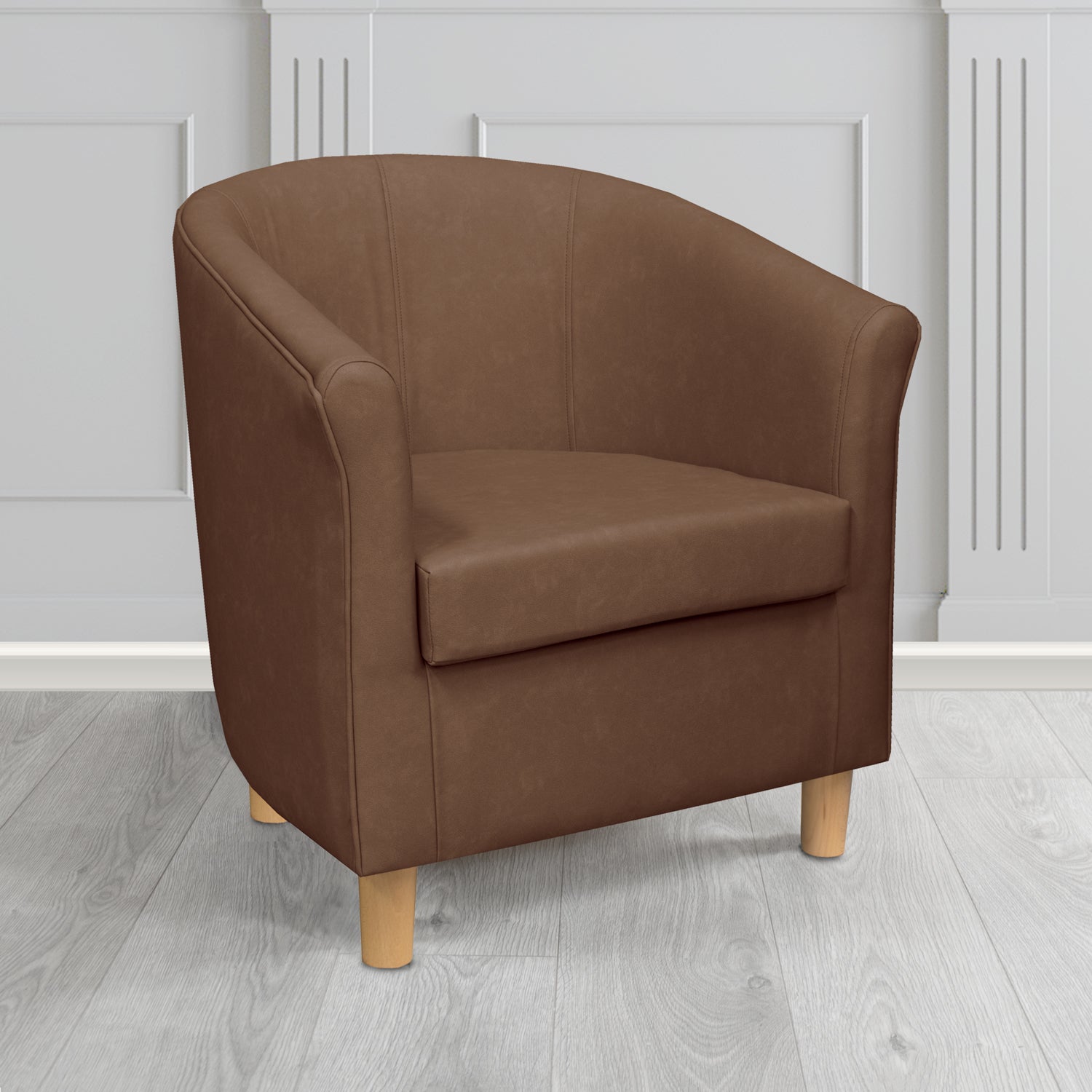 Tuscany Tub Chair in Infiniti Tan INF1850 Antimicrobial Crib 5 Faux Leather - The Tub Chair Shop