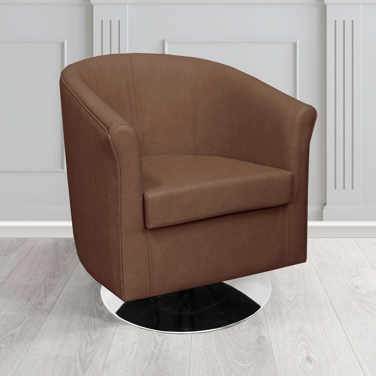 Tuscany Swivel Tub Chair in Infiniti Tan INF1850 Antimicrobial Crib 5 Faux Leather - The Tub Chair Shop