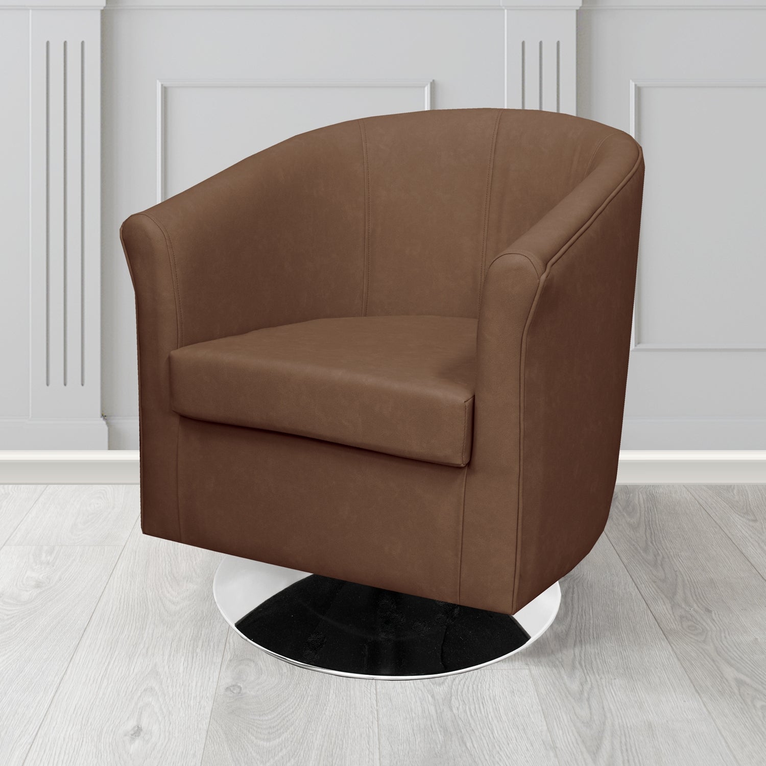 Tuscany Swivel Tub Chair in Infiniti Tan INF1850 Antimicrobial Crib 5 Faux Leather - The Tub Chair Shop