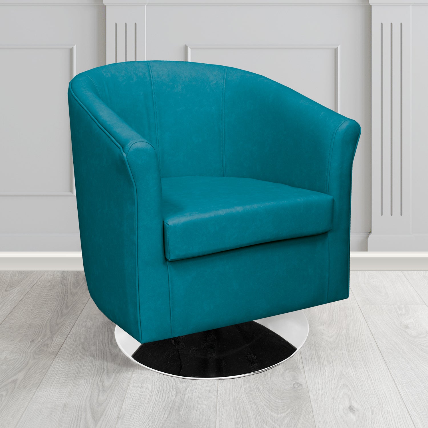Tuscany Swivel Tub Chair in 5 Infiniti Lagoon INF1854 Antimicrobial Crib 5 Faux Leather - The Tub Chair Shop