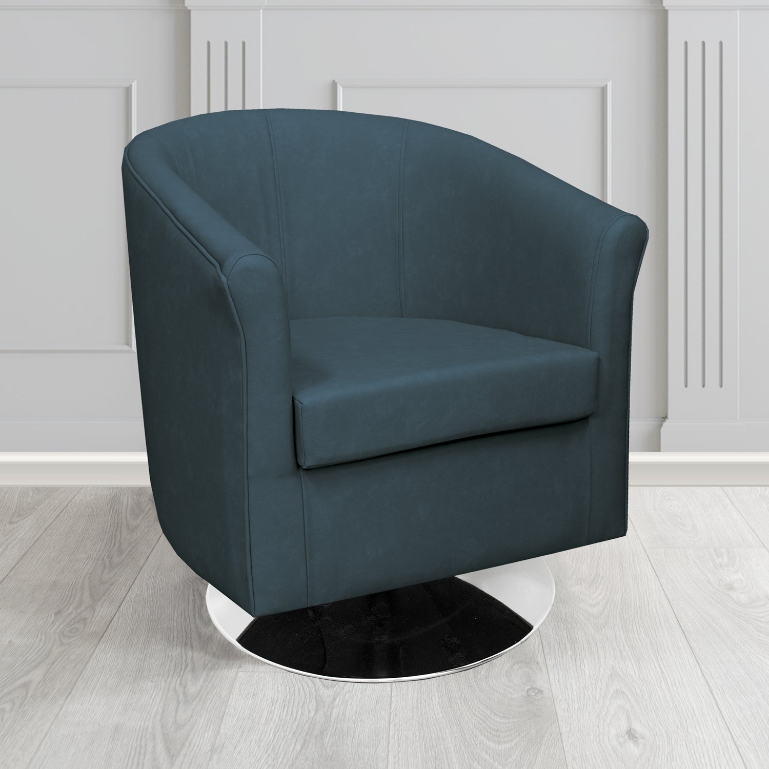 Tuscany Swivel Tub Chair in Infiniti Sapphire INF1855 Antimicrobial Crib 5 Faux Leather - The Tub Chair Shop