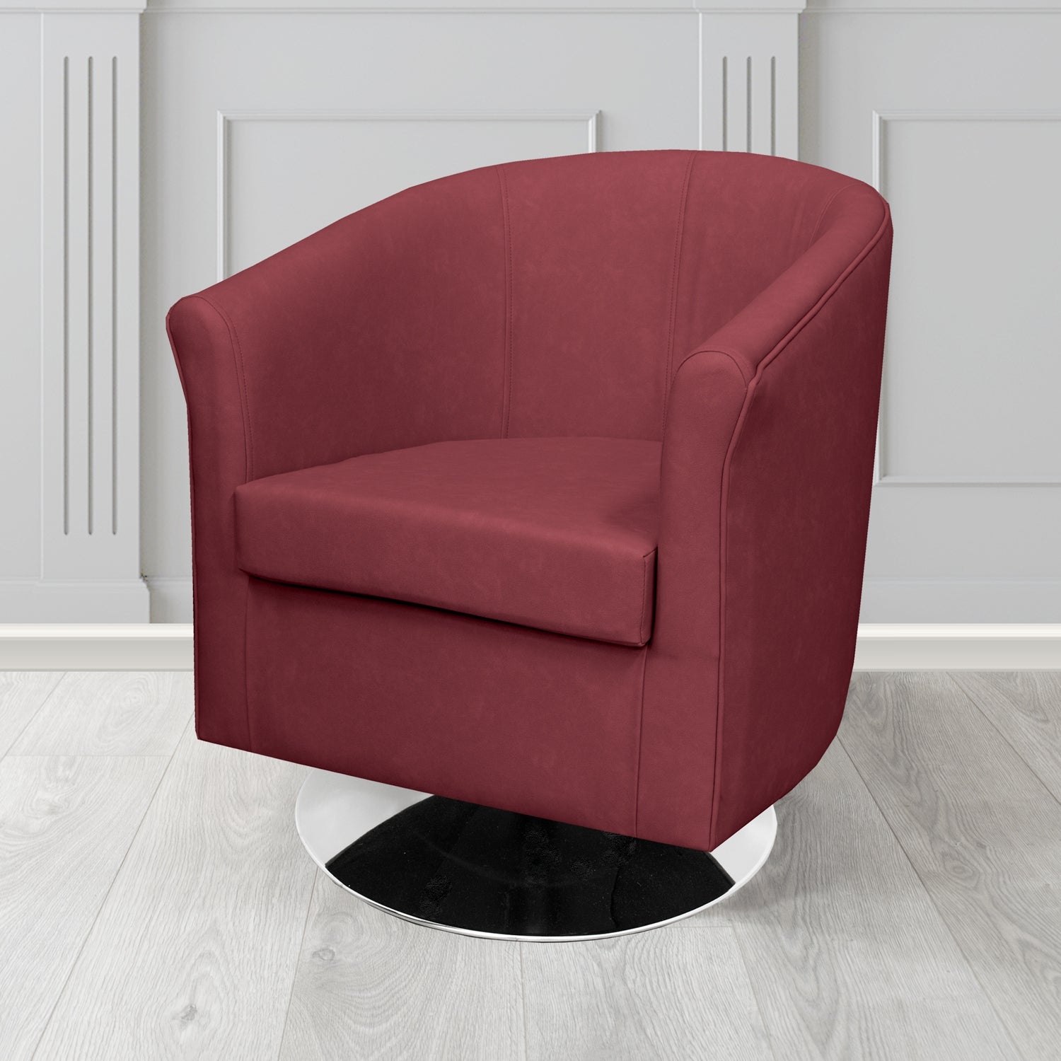 Tuscany Swivel Tub Chair in Infiniti Bordeaux INF1857 Antimicrobial Crib 5 Faux Leather - The Tub Chair Shop