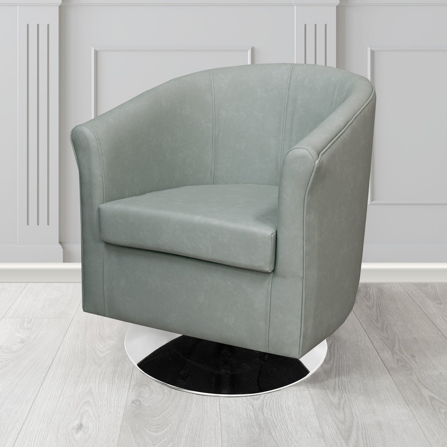 Tuscany Swivel Tub Chair in Infiniti Shadow INF1858 Antimicrobial Crib 5 Faux Leather - The Tub Chair Shop