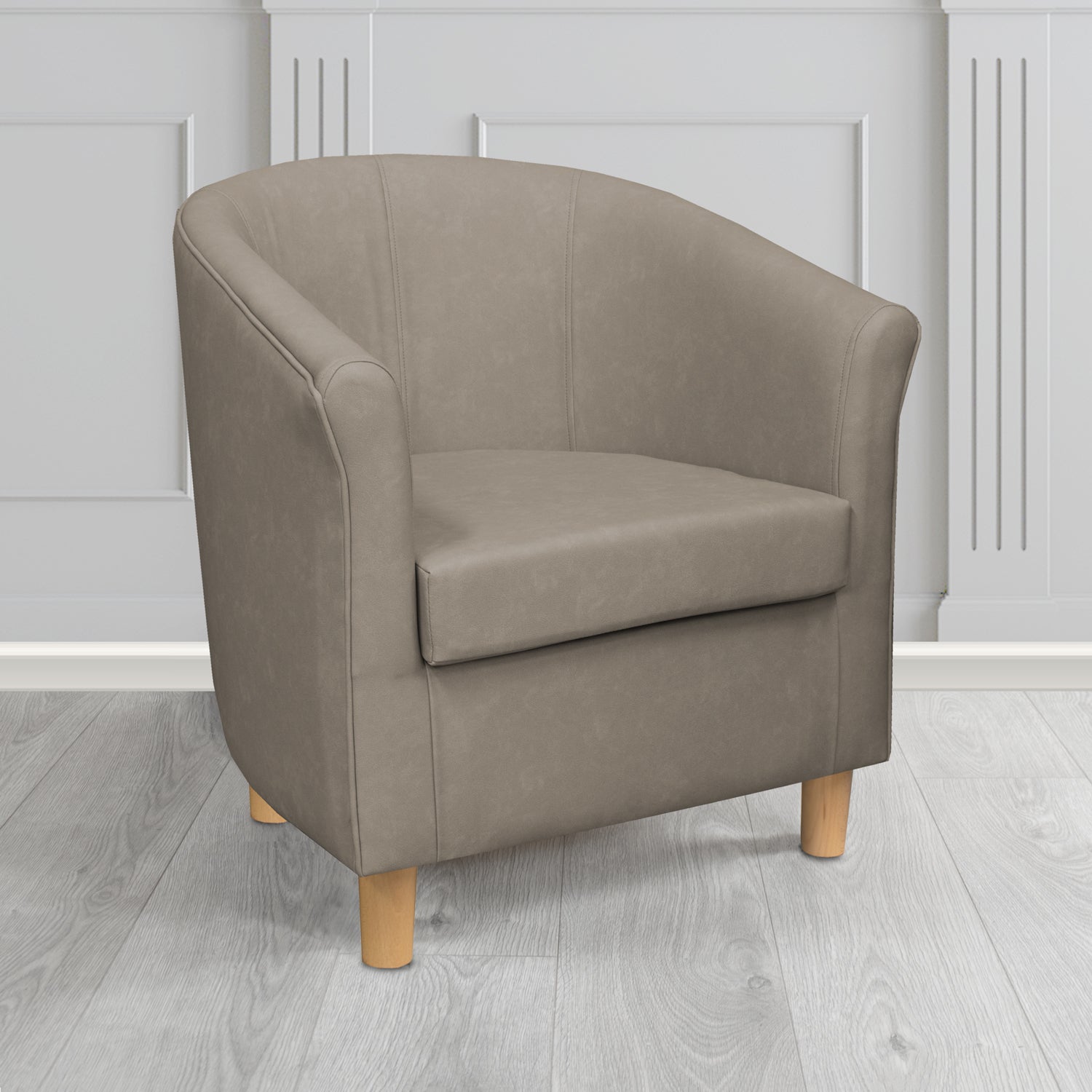 Tuscany Tub Chair in Infiniti Taupe INF1859 Antimicrobial Crib 5 Faux Leather - The Tub Chair Shop