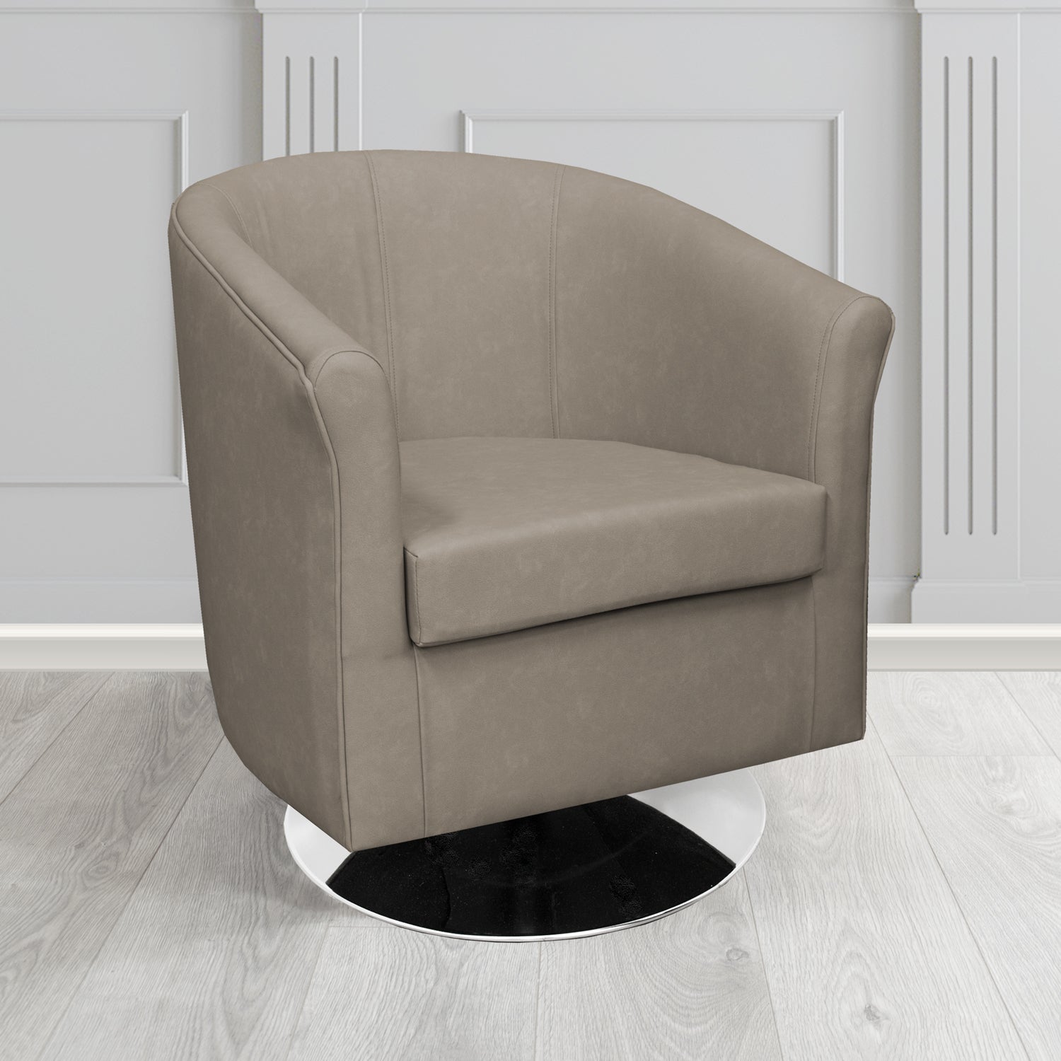 Tuscany Swivel Tub Chair in Infiniti Taupe INF1859 Antimicrobial Crib 5 Faux Leather - The Tub Chair Shop