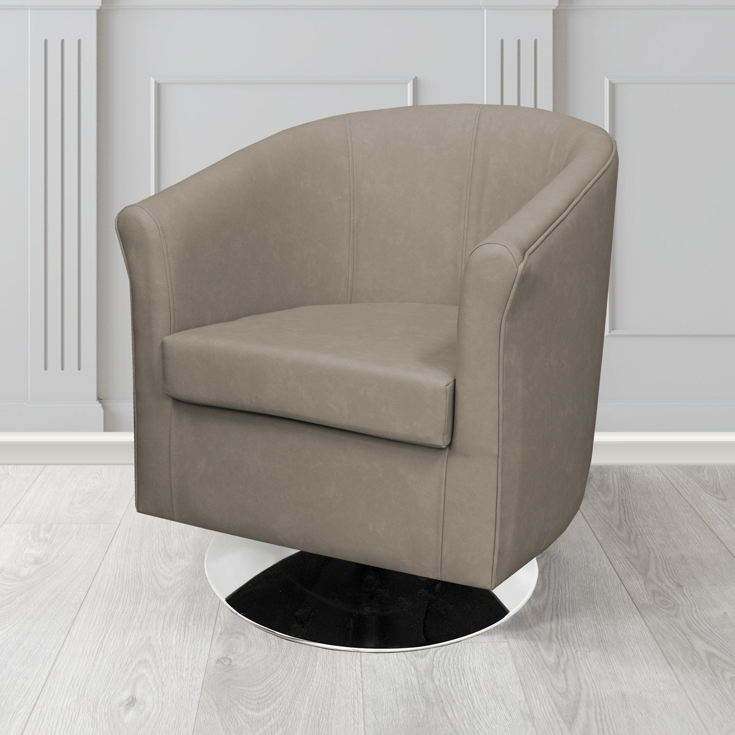Tuscany Swivel Tub Chair in Infiniti Taupe INF1859 Antimicrobial Crib 5 Faux Leather