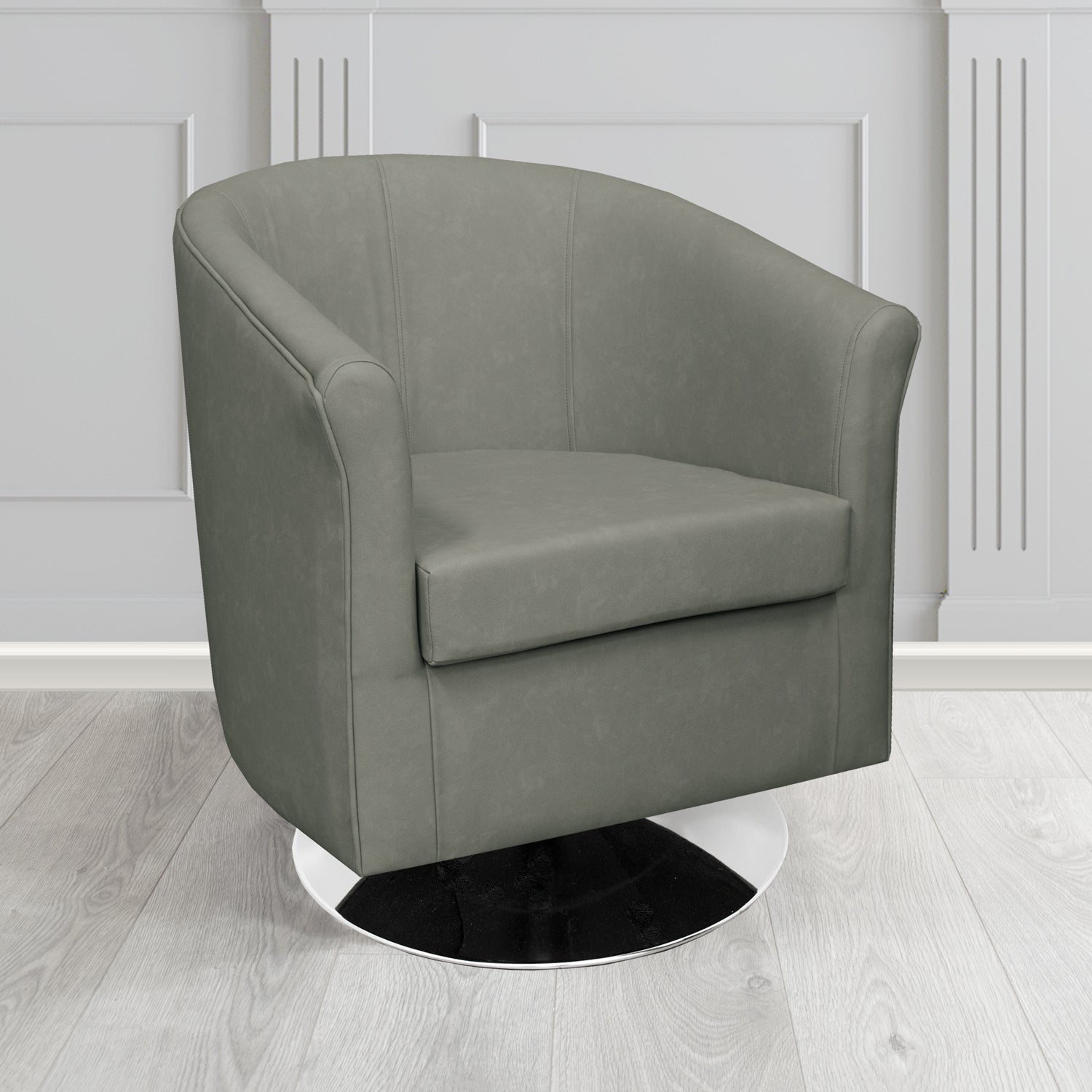 Tuscany Swivel Tub Chair in Infiniti Elephant INF1860 Antimicrobial Crib 5 Faux Leather - The Tub Chair Shop