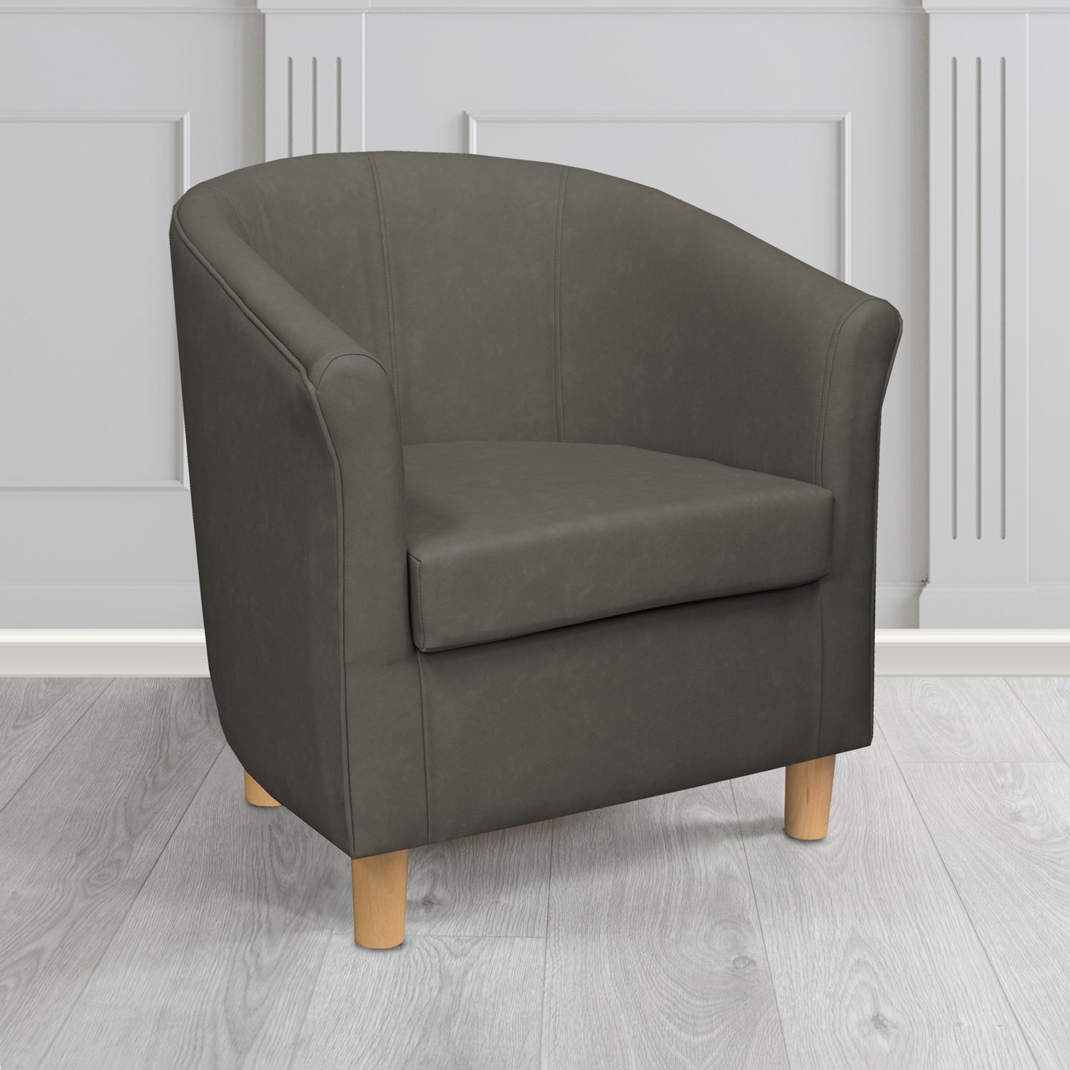 Tuscany Tub Chair in Infiniti Charcoal INF1861 Antimicrobial Crib 5 Faux Leather - The Tub Chair Shop