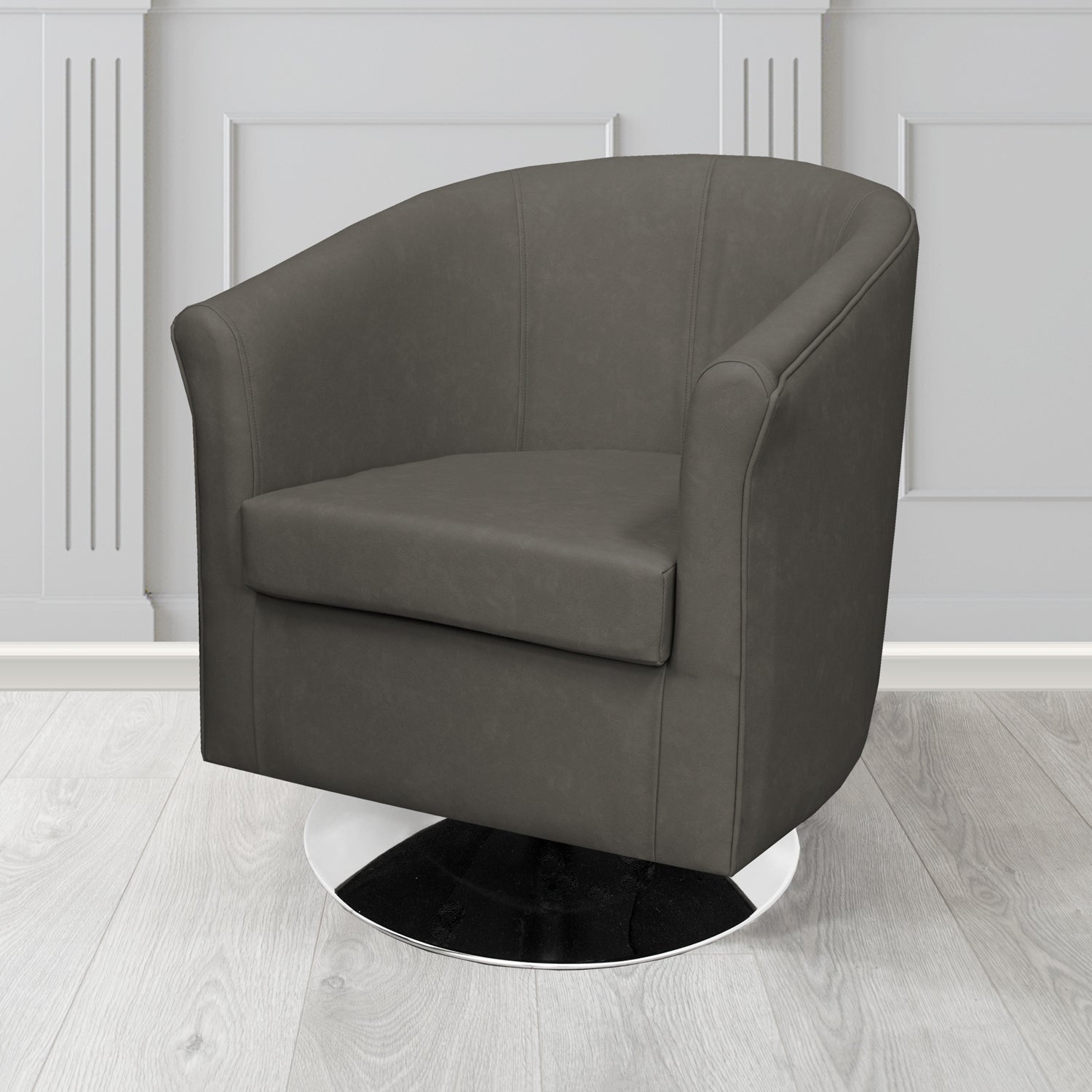 Tuscany Swivel Tub Chair in Infiniti Charcoal INF1861 Antimicrobial Crib 5 Faux Leather - The Tub Chair Shop