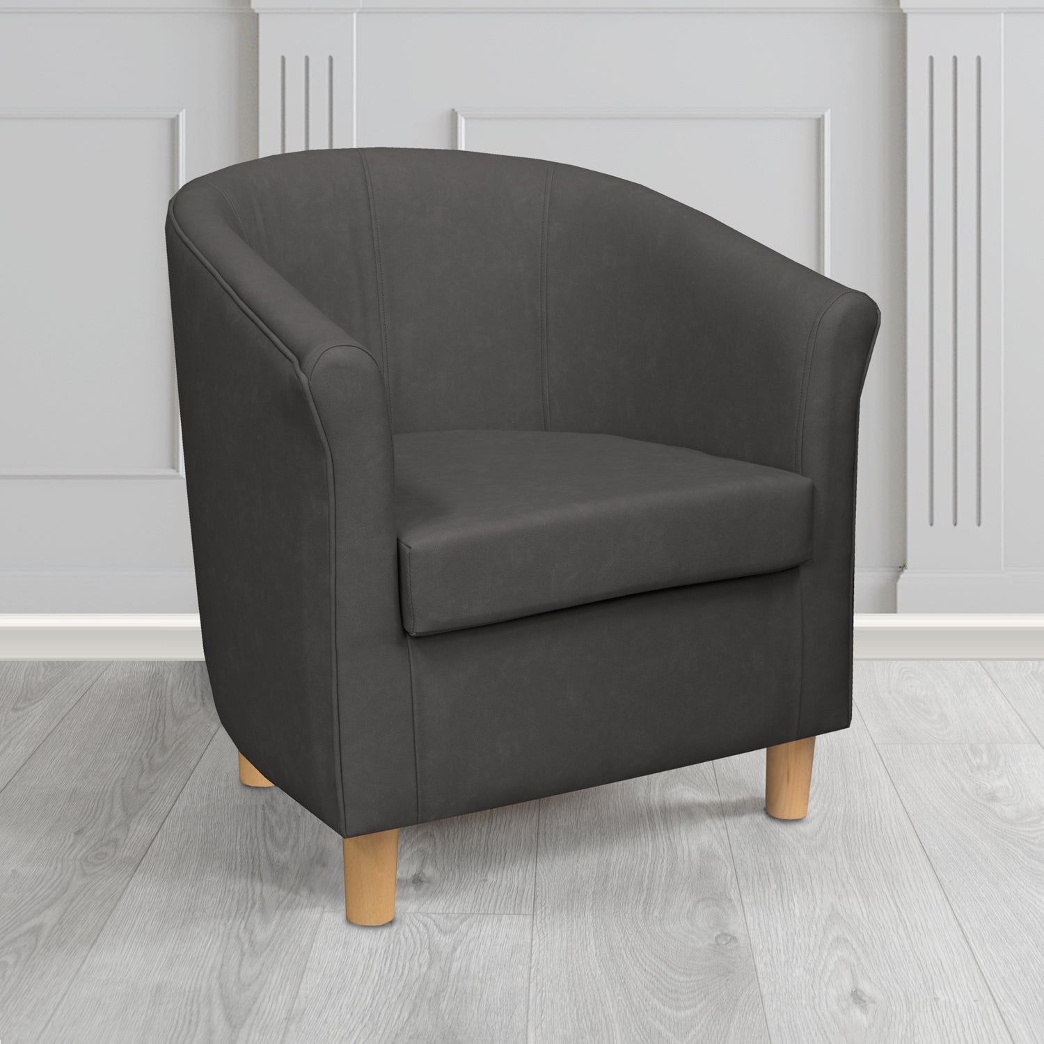 Tuscany Tub Chair in Infiniti Anthracite INF1862 Antimicrobial Crib 5 Faux Leather - The Tub Chair Shop