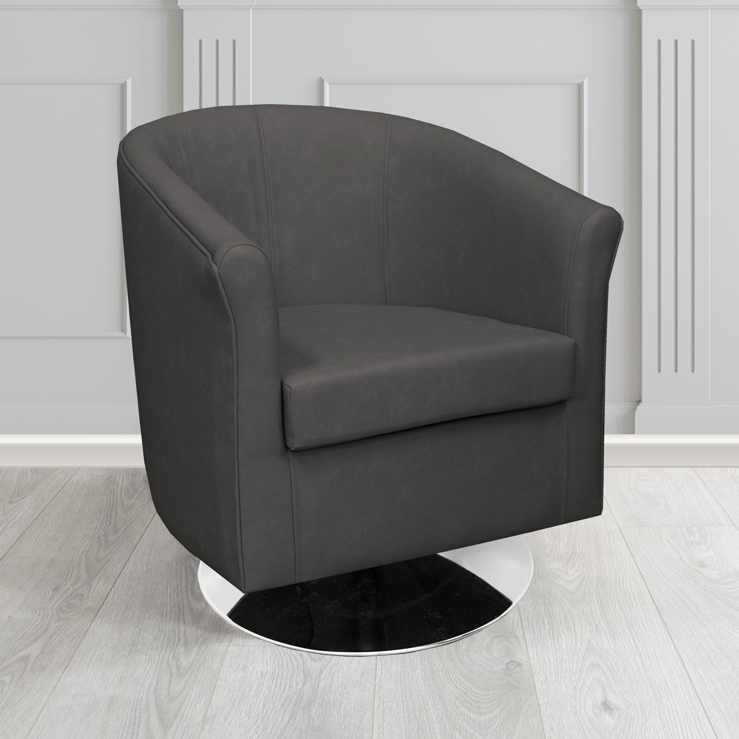 Tuscany Swivel Tub Chair in Infiniti Anthracite INF1862 Antimicrobial Crib 5 Faux Leather - The Tub Chair Shop
