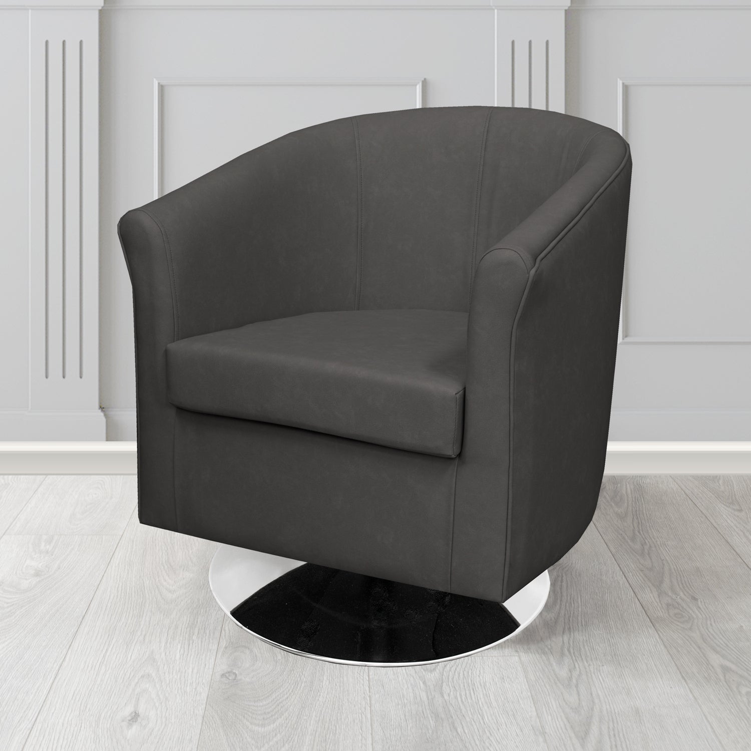 Tuscany Swivel Tub Chair in Infiniti Anthracite INF1862 Antimicrobial Crib 5 Faux Leather - The Tub Chair Shop