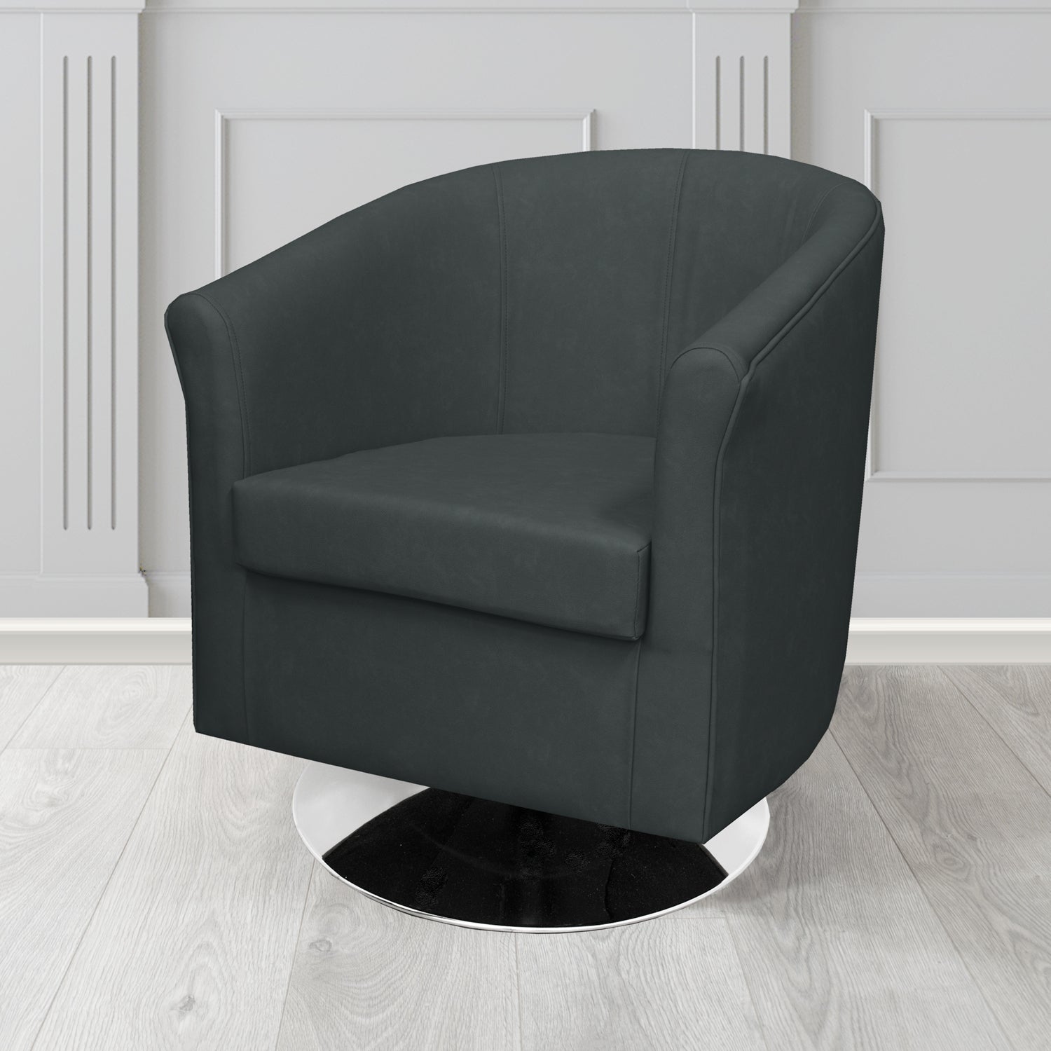 Tuscany Swivel Tub Chair in Infiniti Noir INF1863 Antimicrobial Crib 5 Faux Leather - The Tub Chair Shop