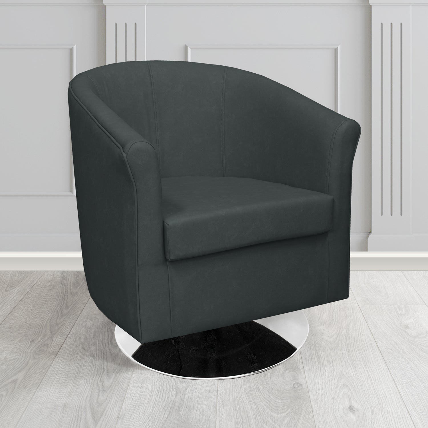 Tuscany Swivel Tub Chair in Infiniti Noir INF1863 Antimicrobial Crib 5 Faux Leather - The Tub Chair Shop