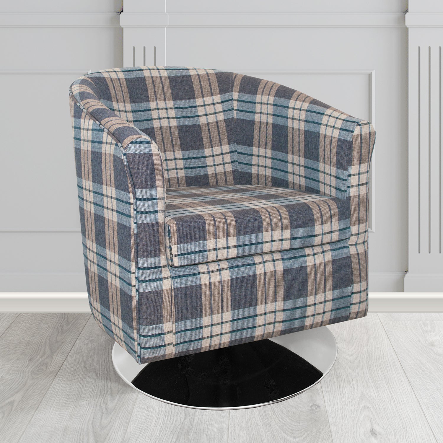 Tuscany Kintyre Chambray Tartan Crib 5 Fabric Swivel Tub Chair - The Tub Chair Shop