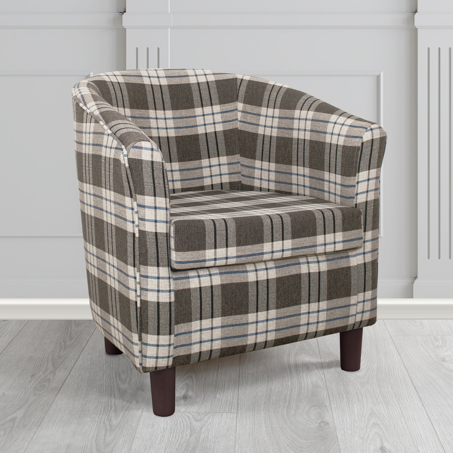 Tuscany Kintyre Charcoal Tartan Crib 5 Fabric Tub Chair - The Tub Chair Shop