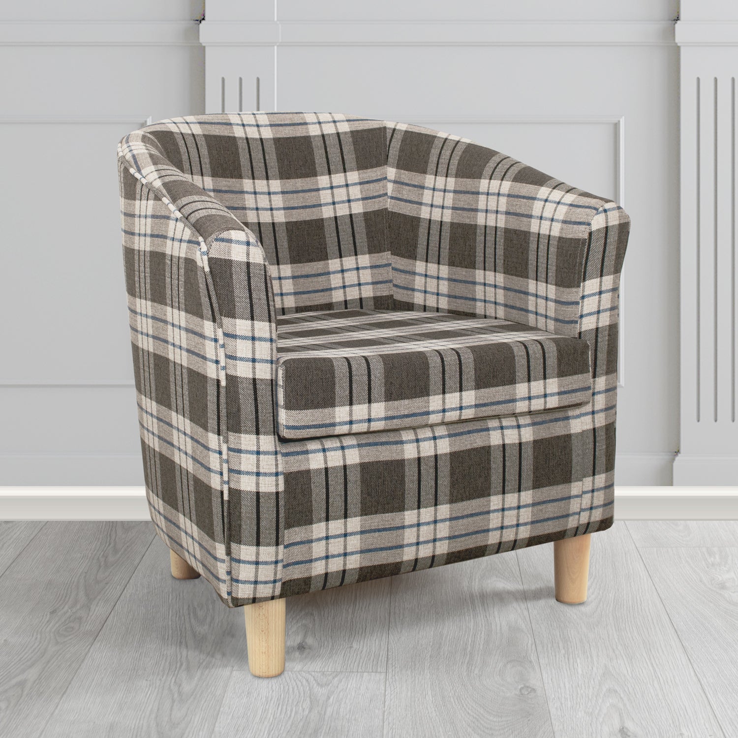 Tuscany Kintyre Charcoal Tartan Crib 5 Fabric Tub Chair - The Tub Chair Shop