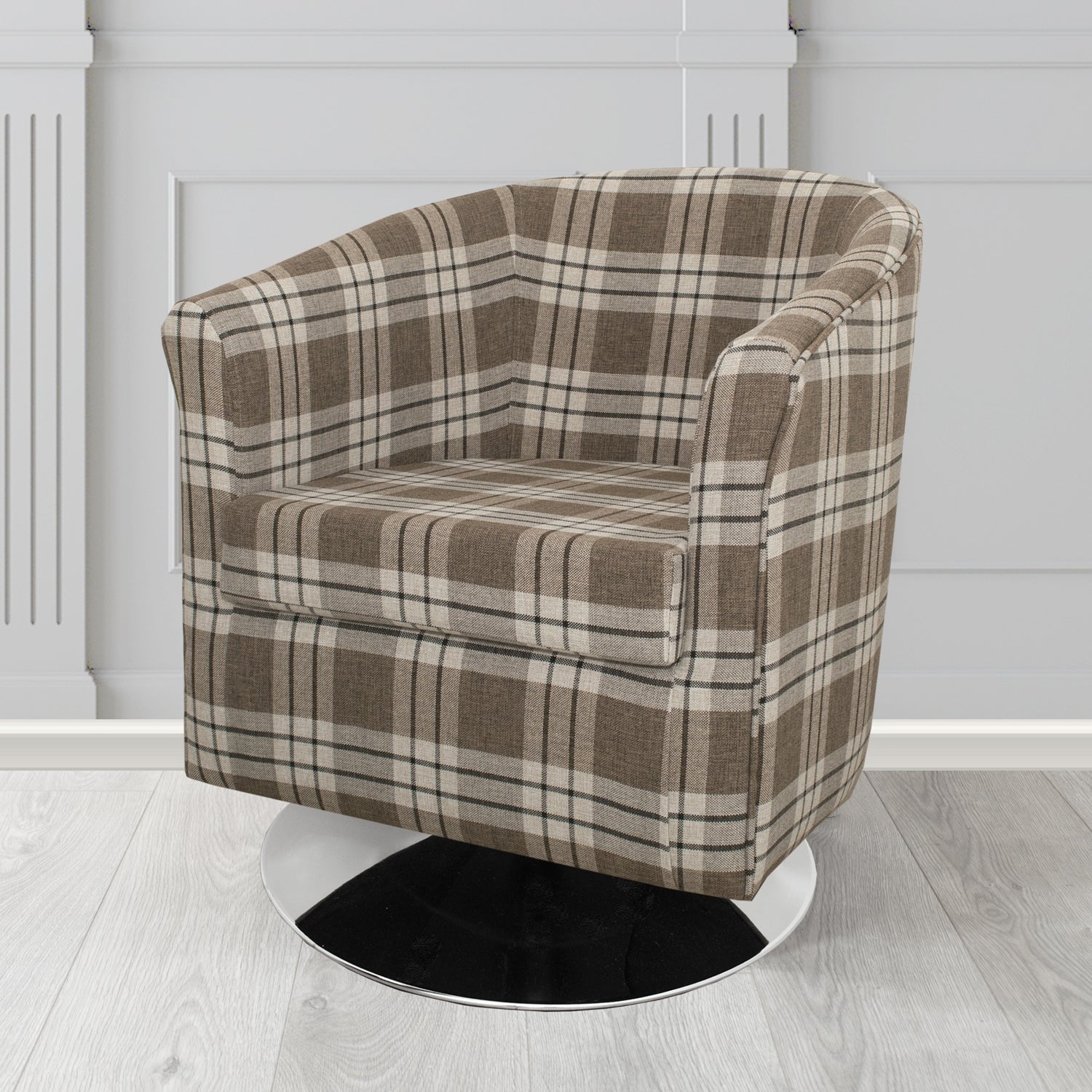 Tuscany Kintyre Chestnut Tartan Crib 5 Fabric Swivel Tub Chair - The Tub Chair Shop