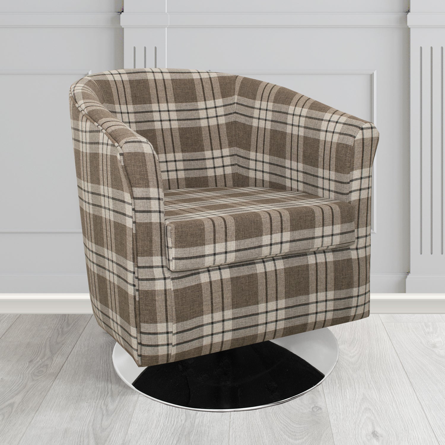 Tuscany Kintyre Chestnut Tartan Crib 5 Fabric Swivel Tub Chair - The Tub Chair Shop