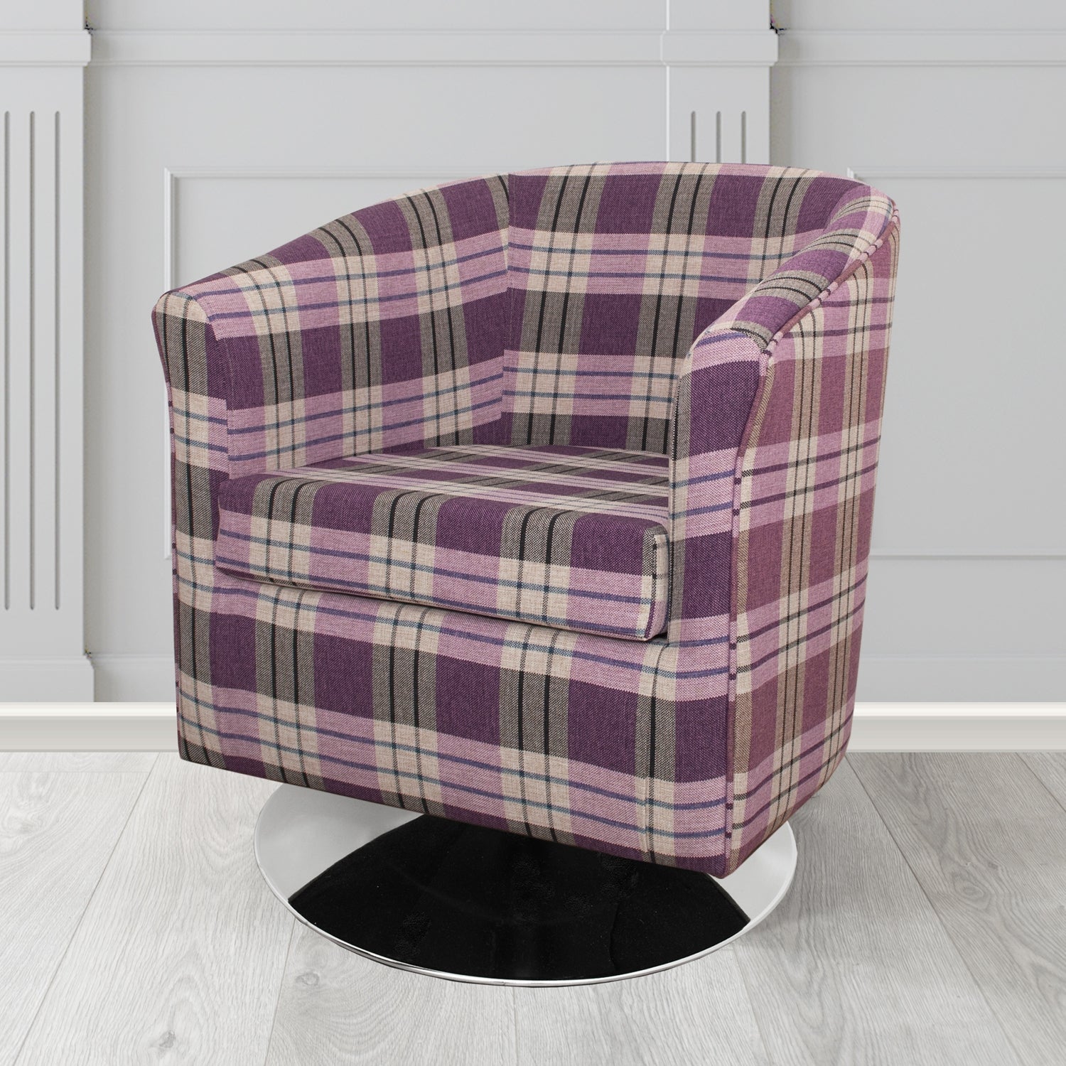 Tuscany Kintyre Grape Tartan Crib 5 Fabric Swivel Tub Chair - The Tub Chair Shop