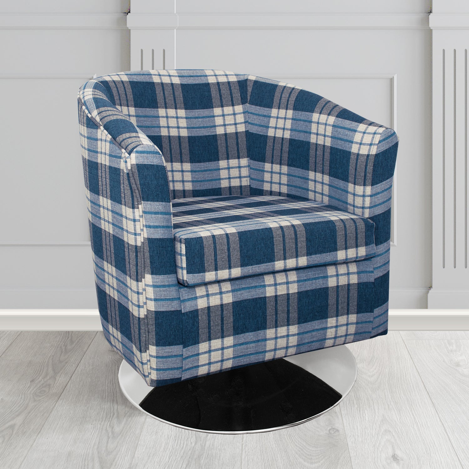 Tuscany Kintyre Indigo Tartan Crib 5 Fabric Swivel Tub Chair - The Tub Chair Shop