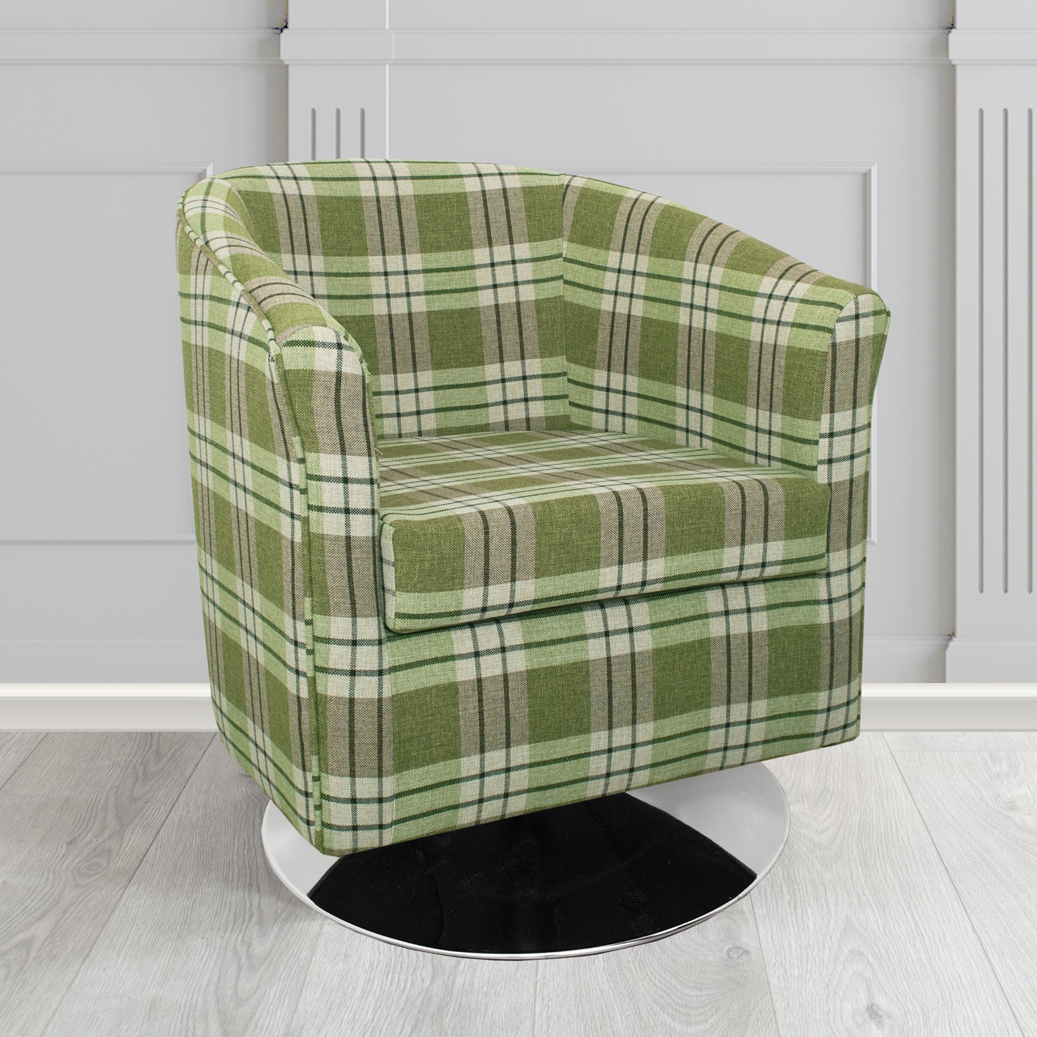 Tuscany Kintyre Sage Tartan Crib 5 Fabric Swivel Tub Chair - The Tub Chair Shop