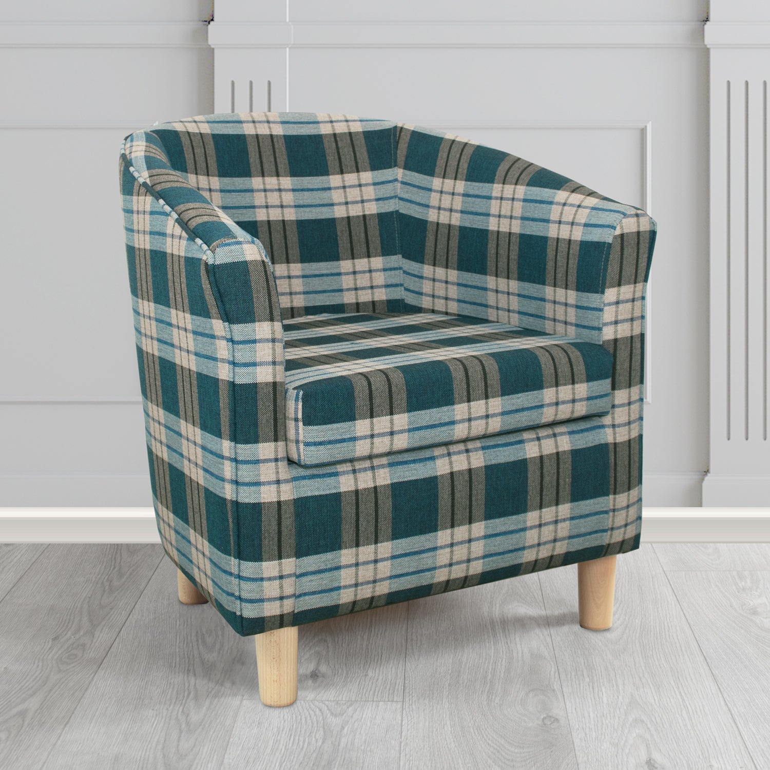 Tuscany Kintyre Teal Tartan Crib 5 Fabric Tub Chair - The Tub Chair Shop