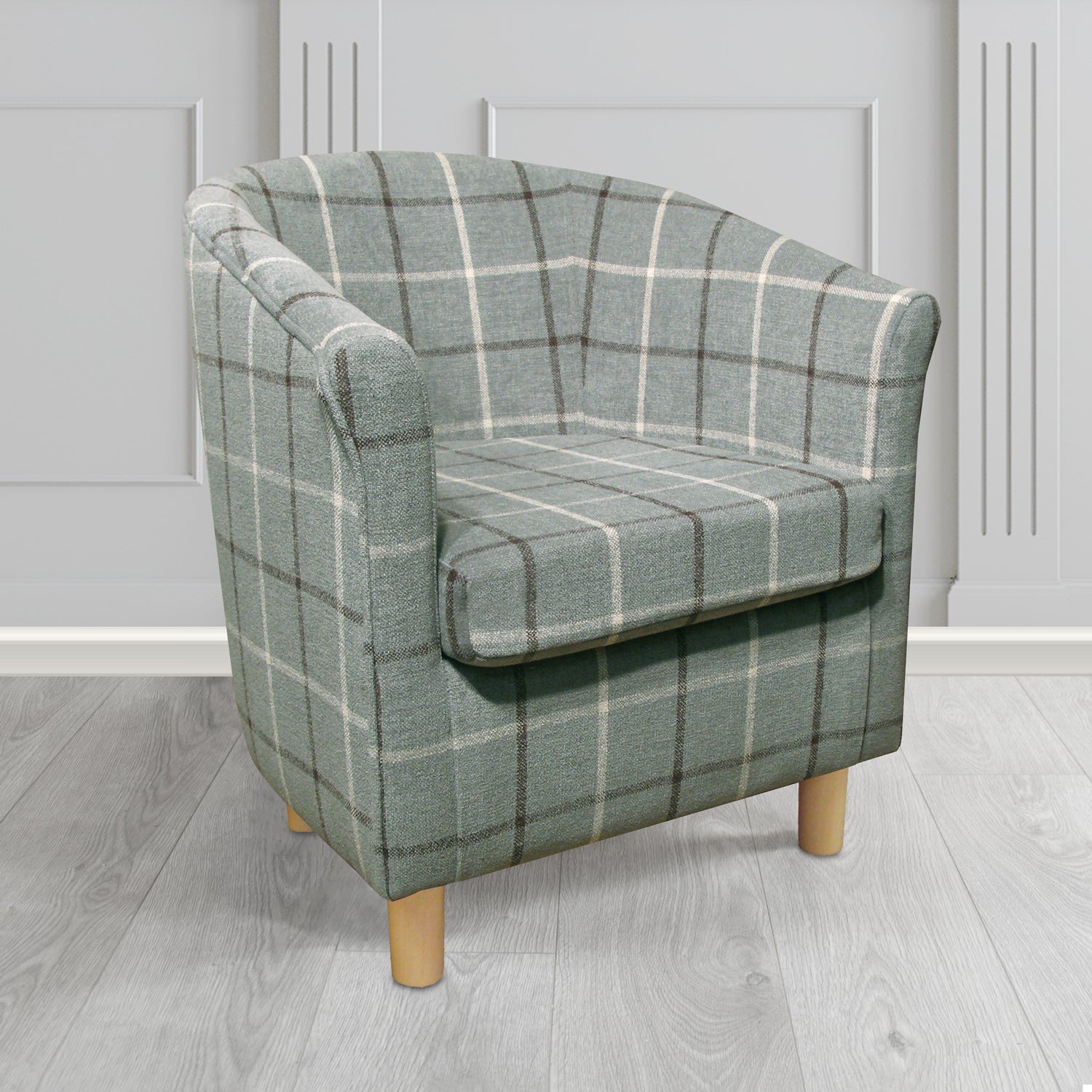 Tuscany Tub Chair in Lana Dove Grey Check Tartan LAN1261 Crib 5 Fabric