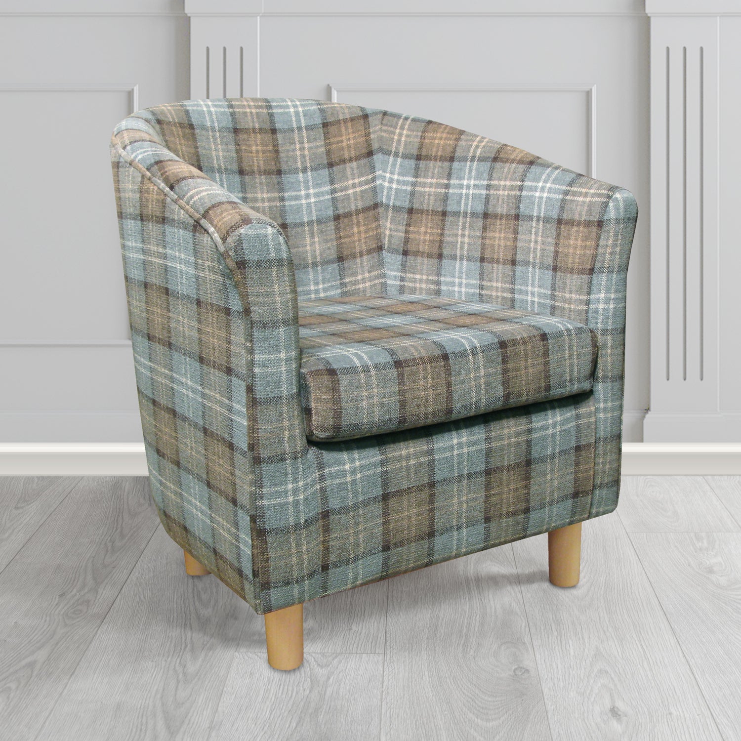 Tuscany Tub Chair in Lana Dove Grey Tartan LAN1256 Crib 5 Fabric