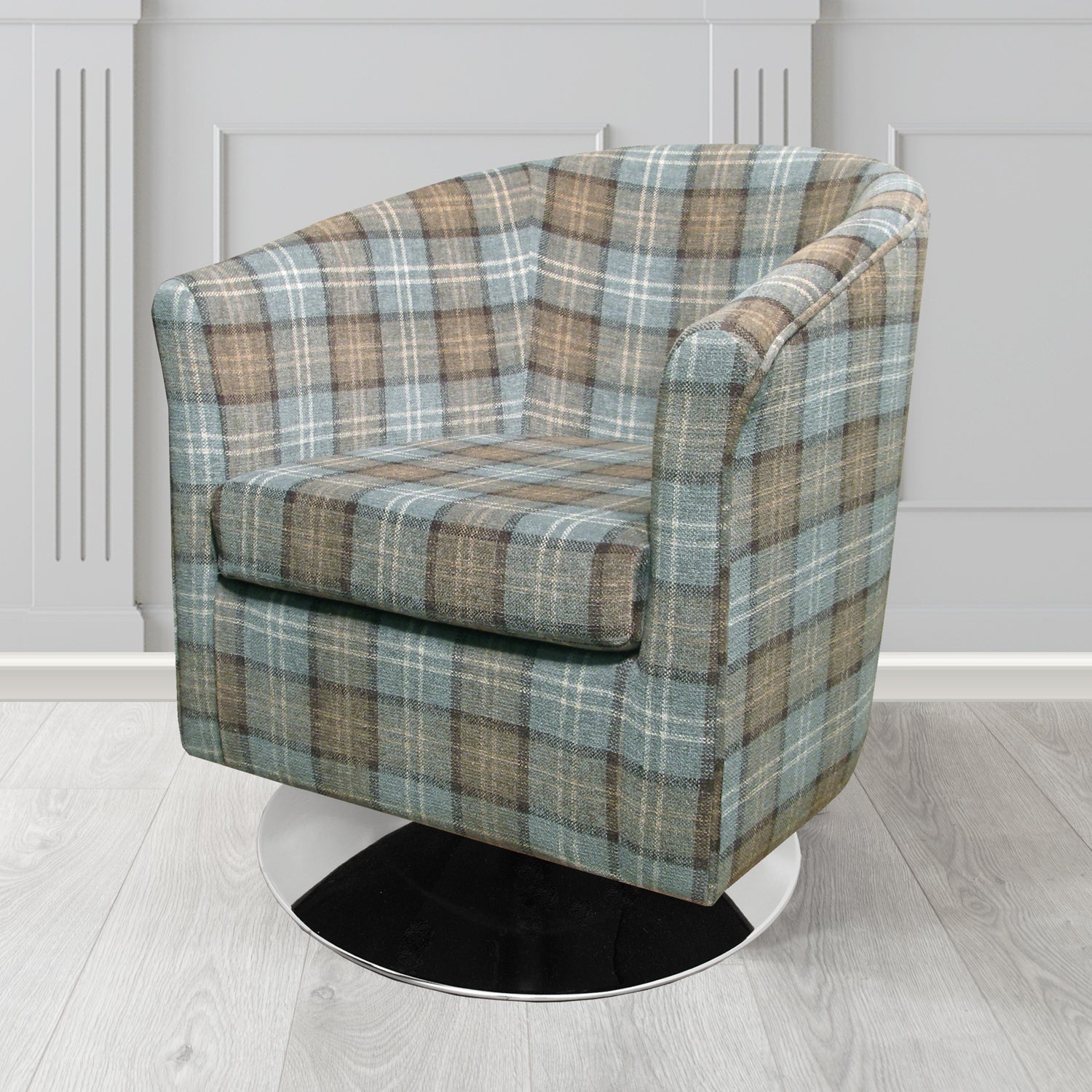 Tuscany Swivel Tub Chair in Lana Tartan Crib 5 Fabric
