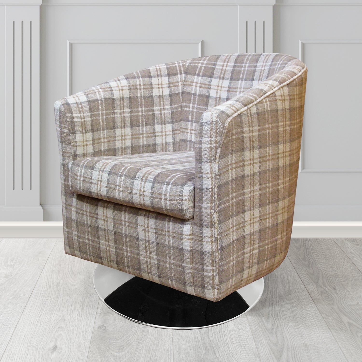 Tuscany Swivel Tub Chair in Lana Tartan Crib 5 Fabric