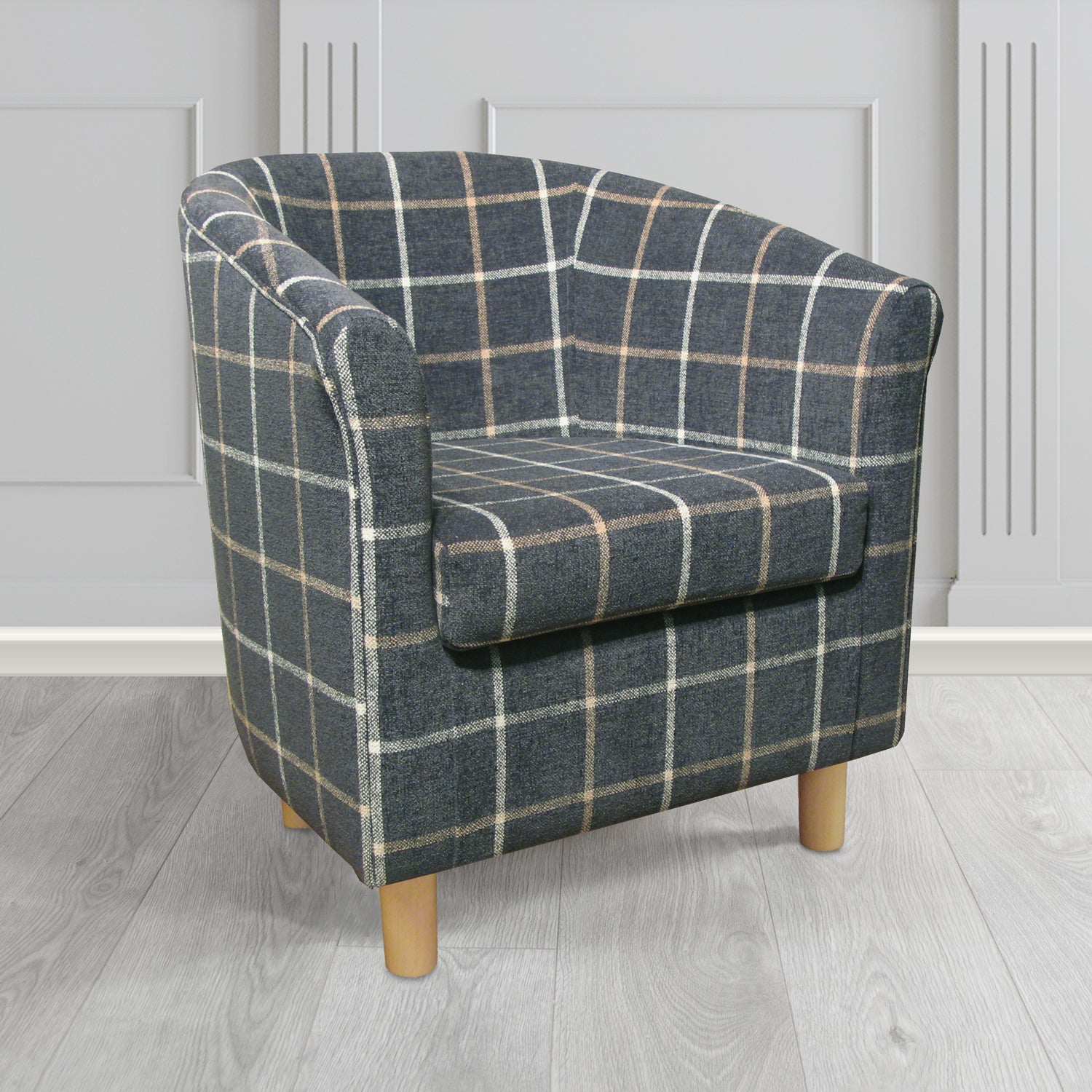 Tuscany Tub Chair in Lana Granite Check Tartan LAN1265 Crib 5 Fabric