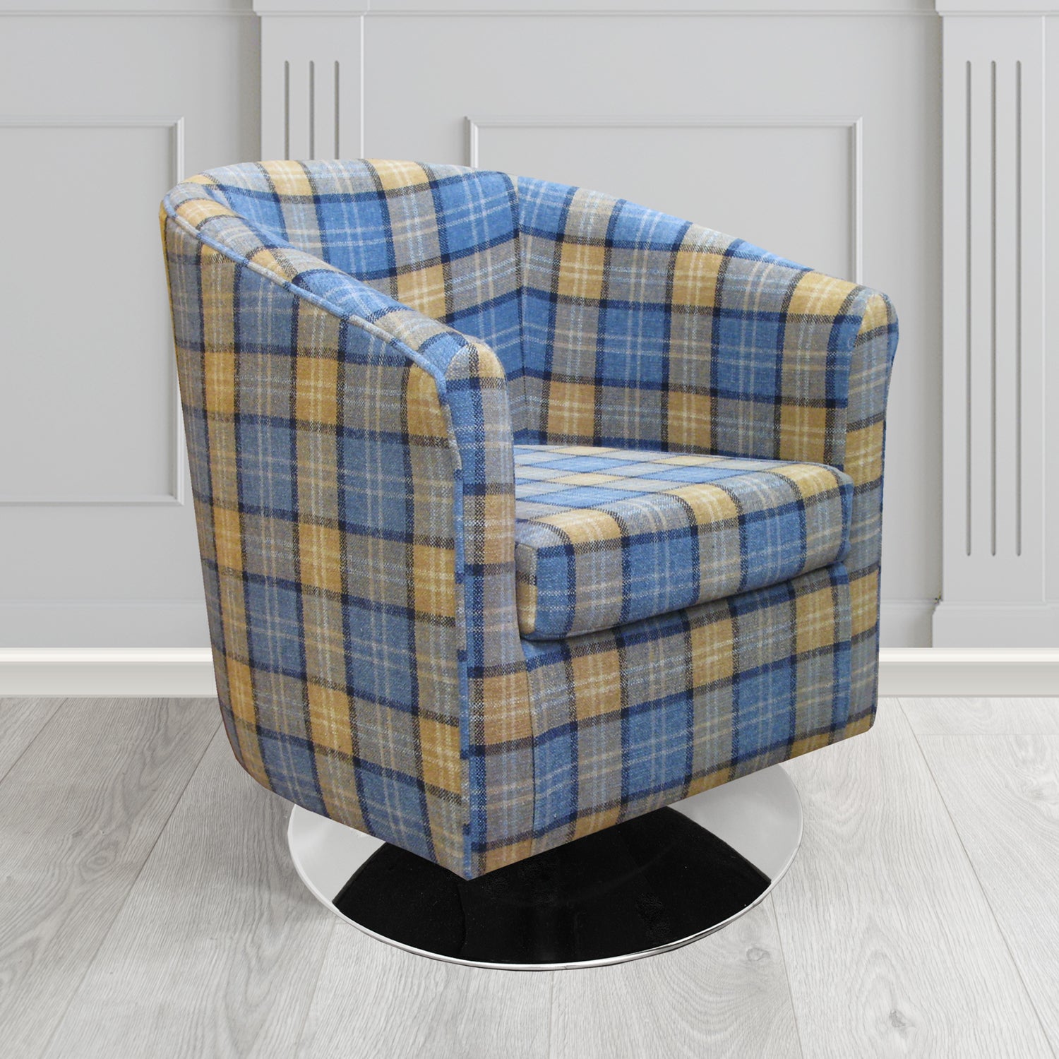 Tuscany Swivel Tub Chair in Lana Tartan Crib 5 Fabric