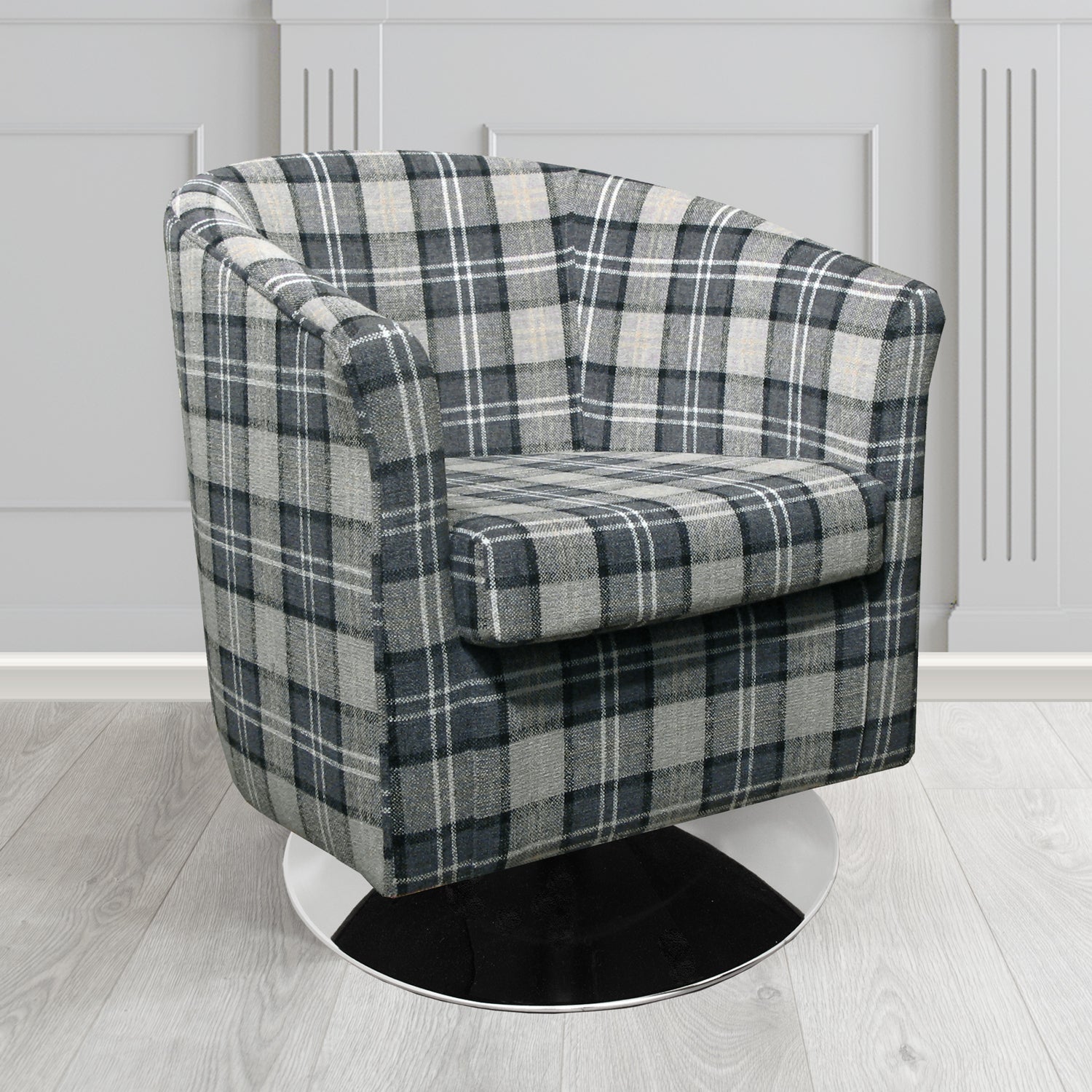 Tuscany Swivel Tub Chair in Lana Granite Tartan LAN1260 Crib 5 Fabric - The Tub Chair Shop