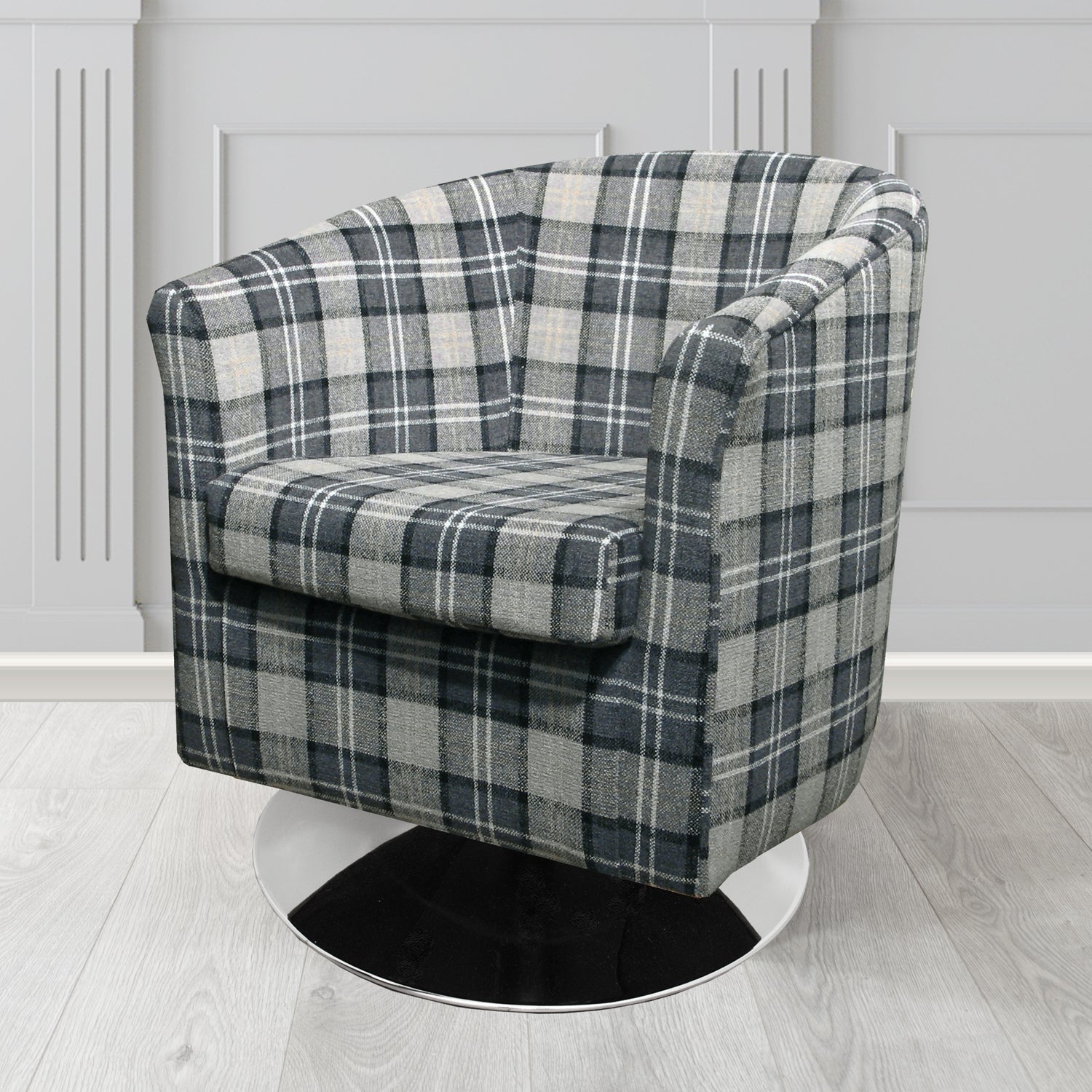 Tuscany Swivel Tub Chair in Lana Tartan Crib 5 Fabric