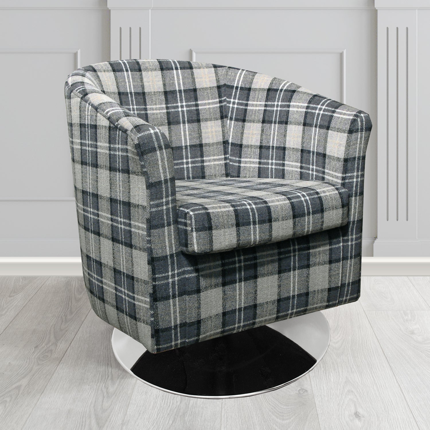 Tuscany Swivel Tub Chair in Lana Tartan Crib 5 Fabric