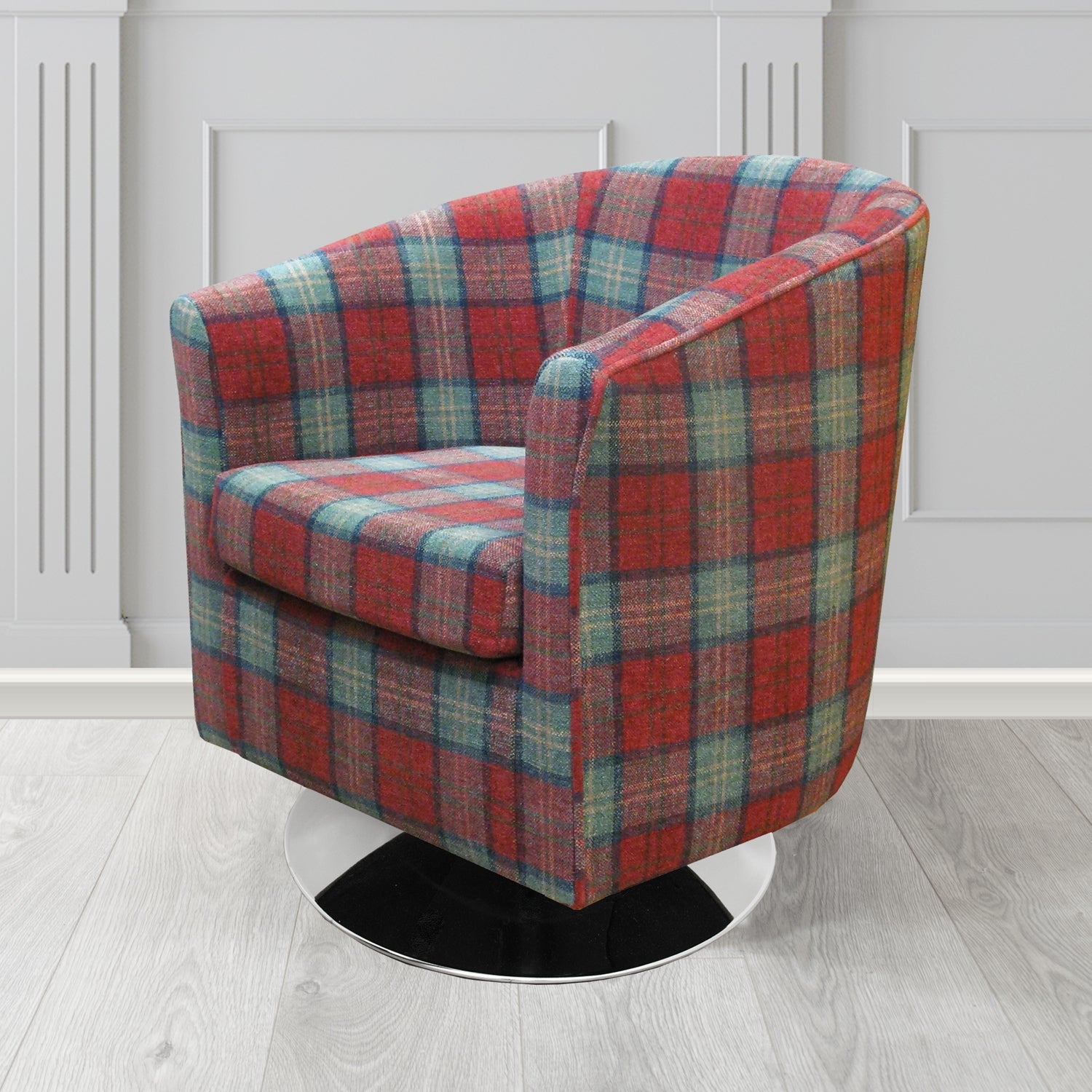 Tuscany Swivel Tub Chair in Lana Tartan Crib 5 Fabric