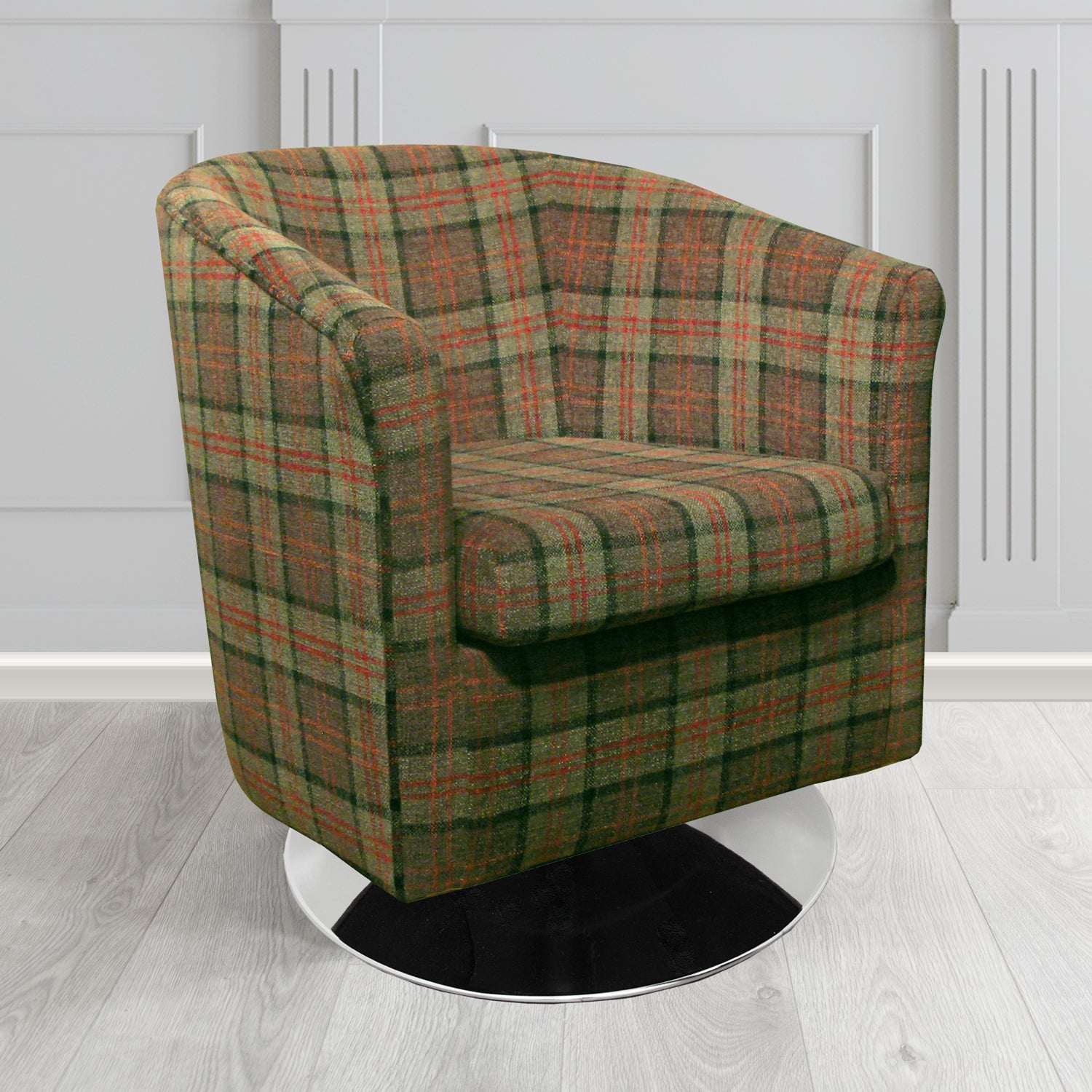 Tuscany Swivel Tub Chair in Lana Tartan Crib 5 Fabric