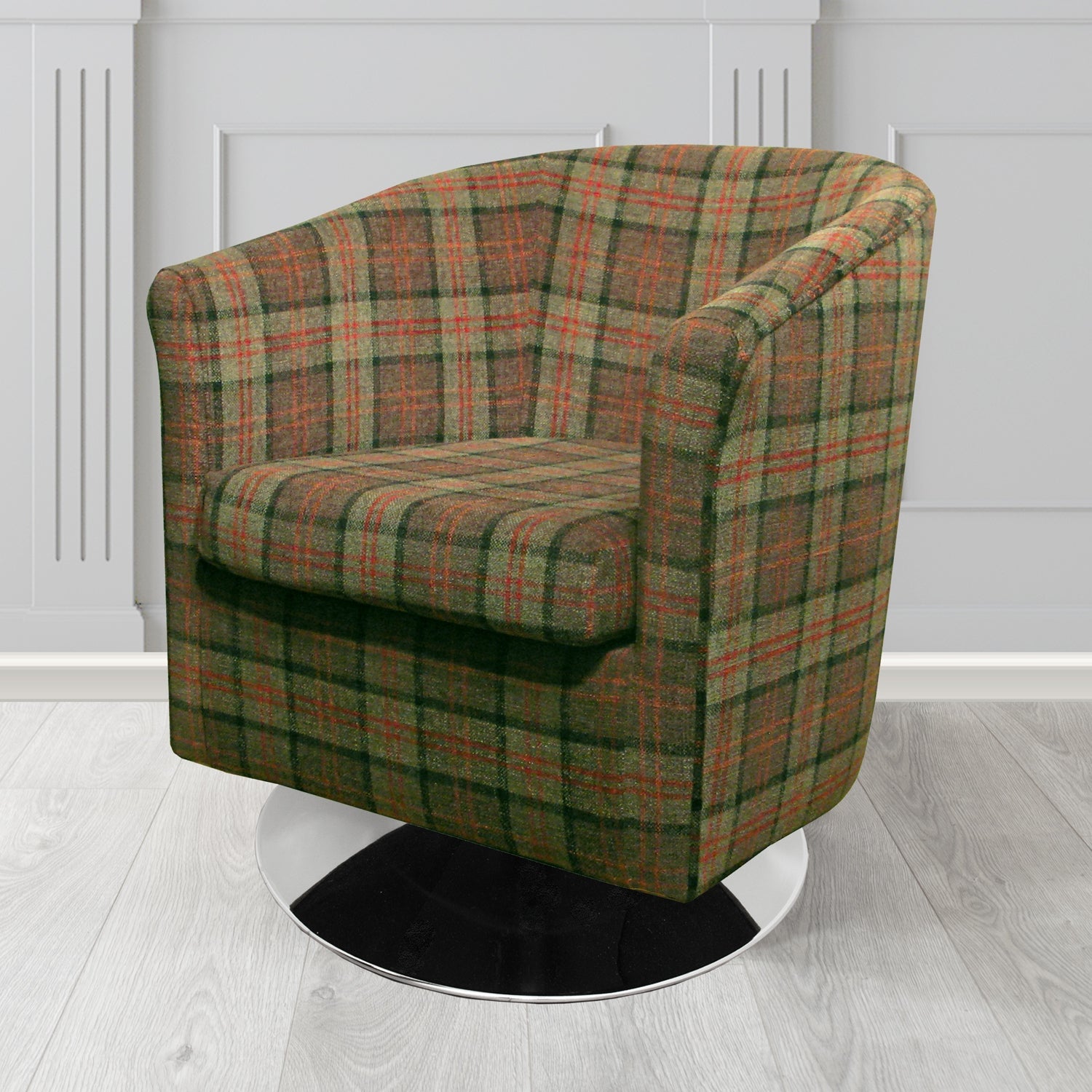 Tuscany Swivel Tub Chair in Lana Tartan Crib 5 Fabric