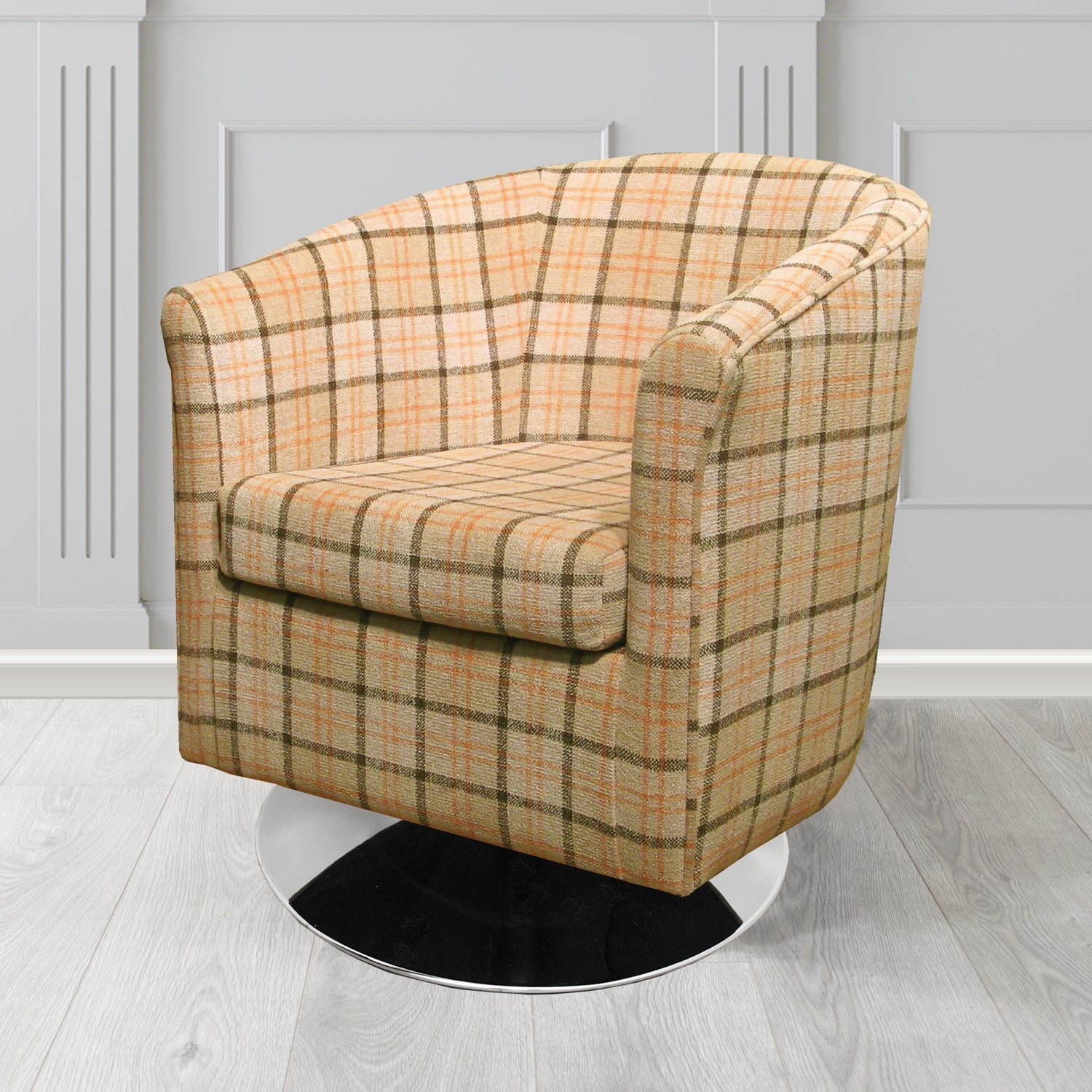 Tuscany Swivel Tub Chair in Lana Tartan Crib 5 Fabric