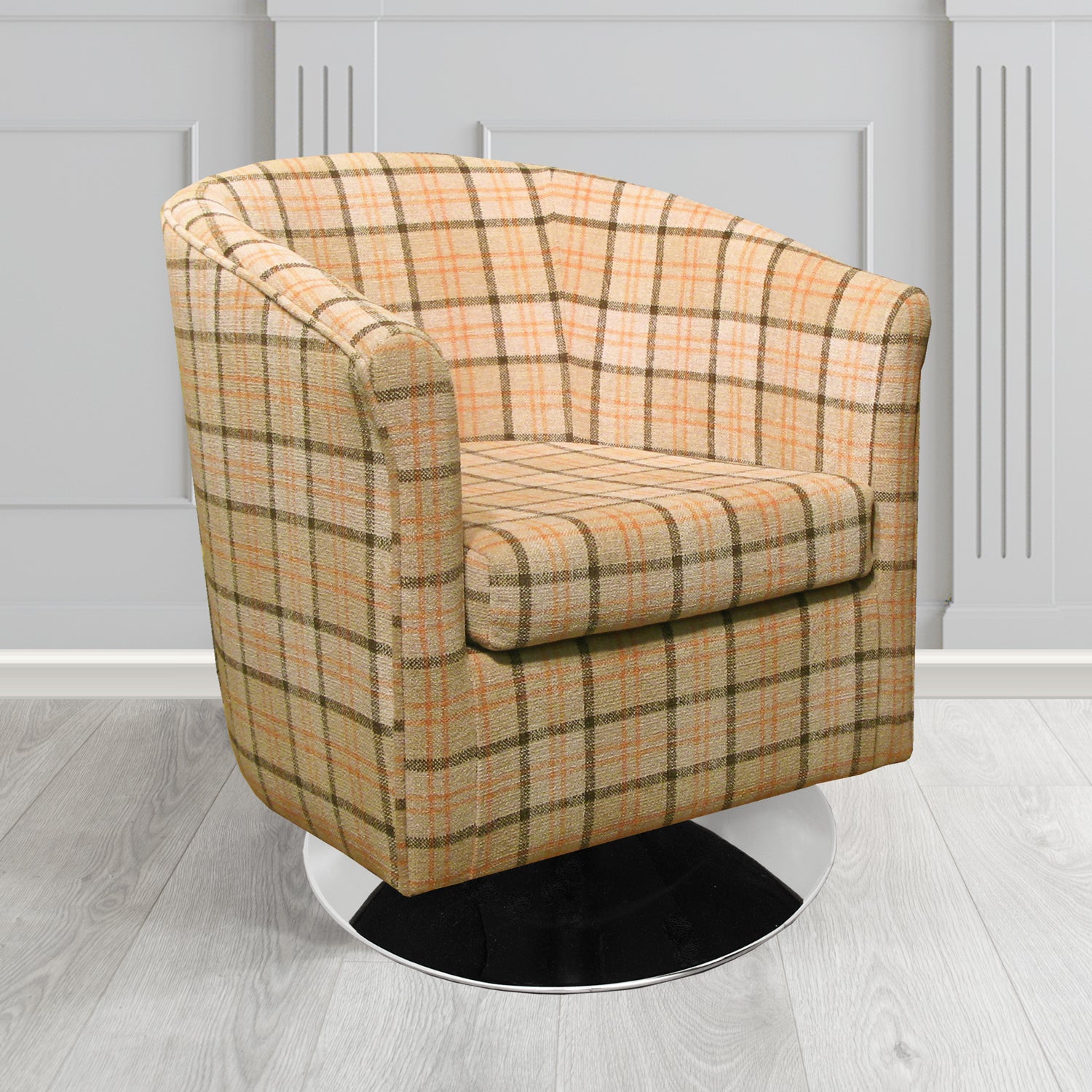 Tuscany Swivel Tub Chair in Lana Dune LAN1257 Tartan Crib 5 Fabric - The Tub Chair Shop