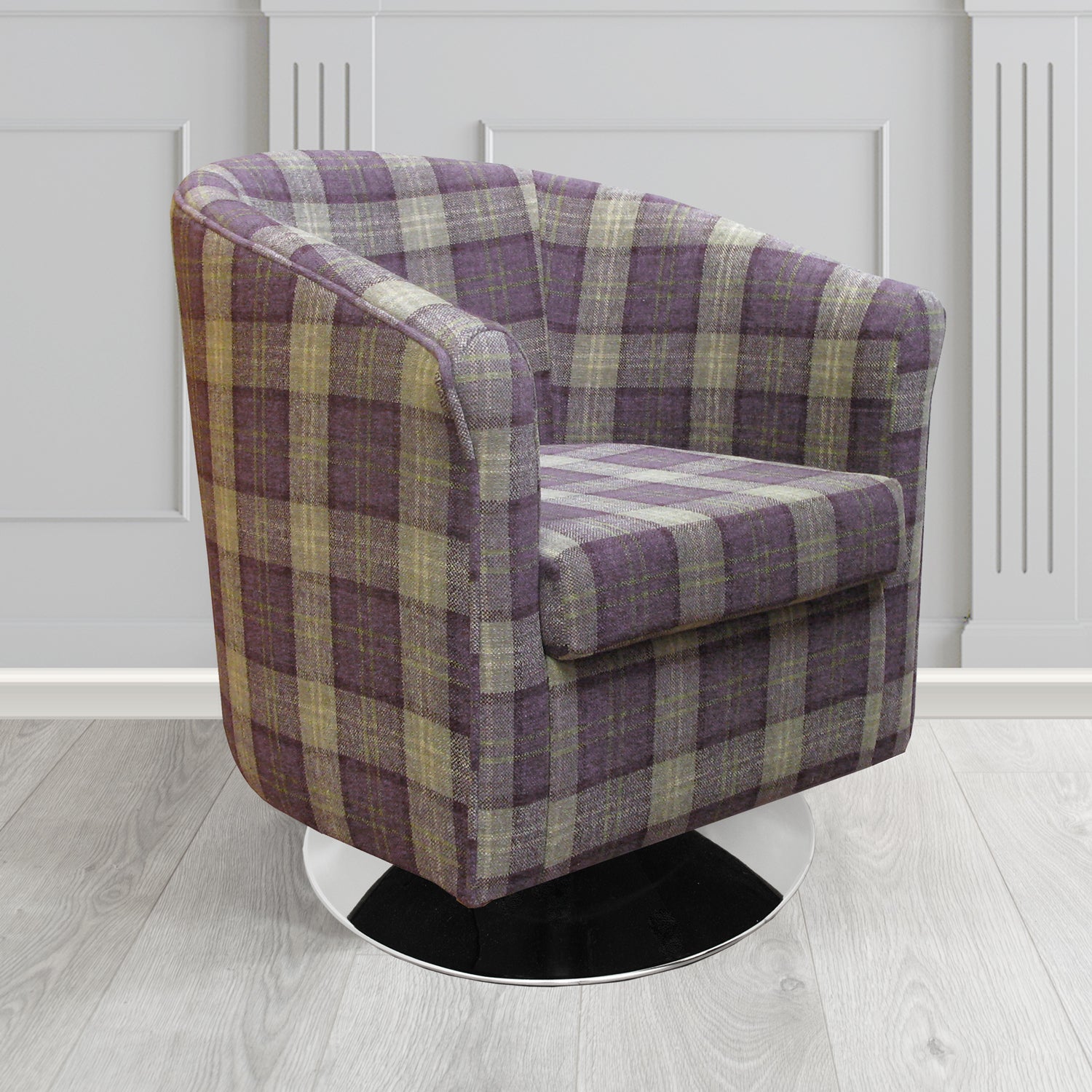 Tuscany Swivel Tub Chair in Lana Purple Tartan LAN1602 Crib 5 Fabric - The Tub Chair Shop