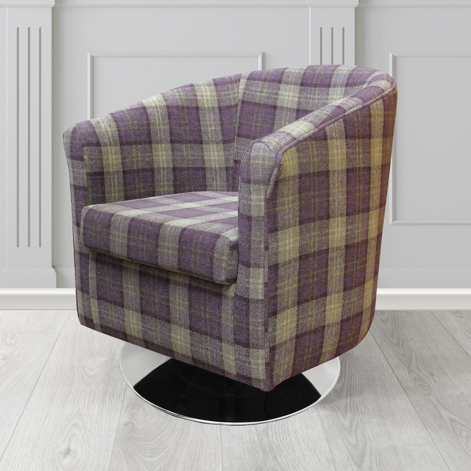 Tuscany Swivel Tub Chair in Lana Purple Tartan LAN1602 Crib 5 Fabric - The Tub Chair Shop