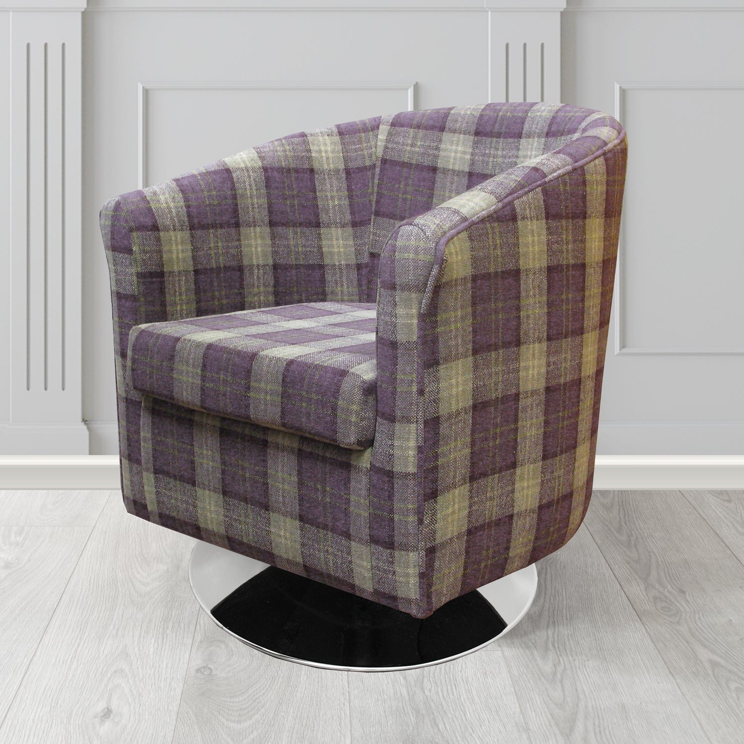 Tuscany Swivel Tub Chair in Lana Tartan Crib 5 Fabric