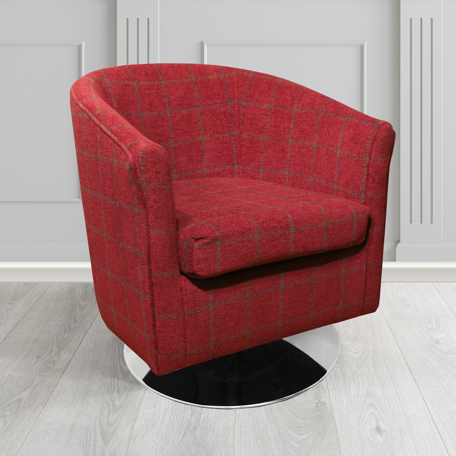 Tuscany Swivel Tub Chair in Lana Check Tartan Crib 5 Fabric